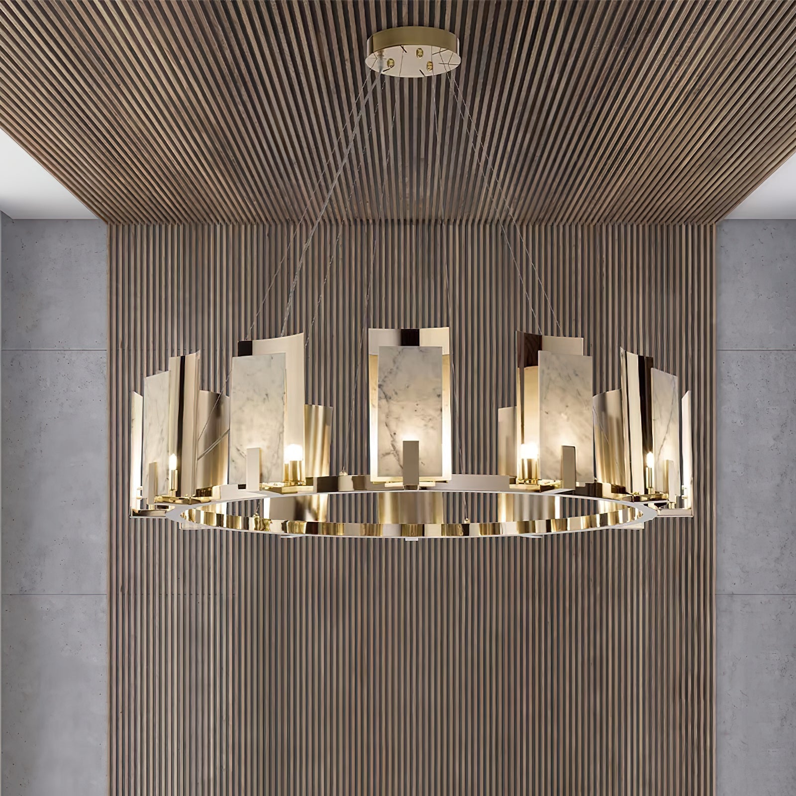 Nyraeila Postmodern Luxury Metal Alabaster Round Chandelier - Lamp Copper
