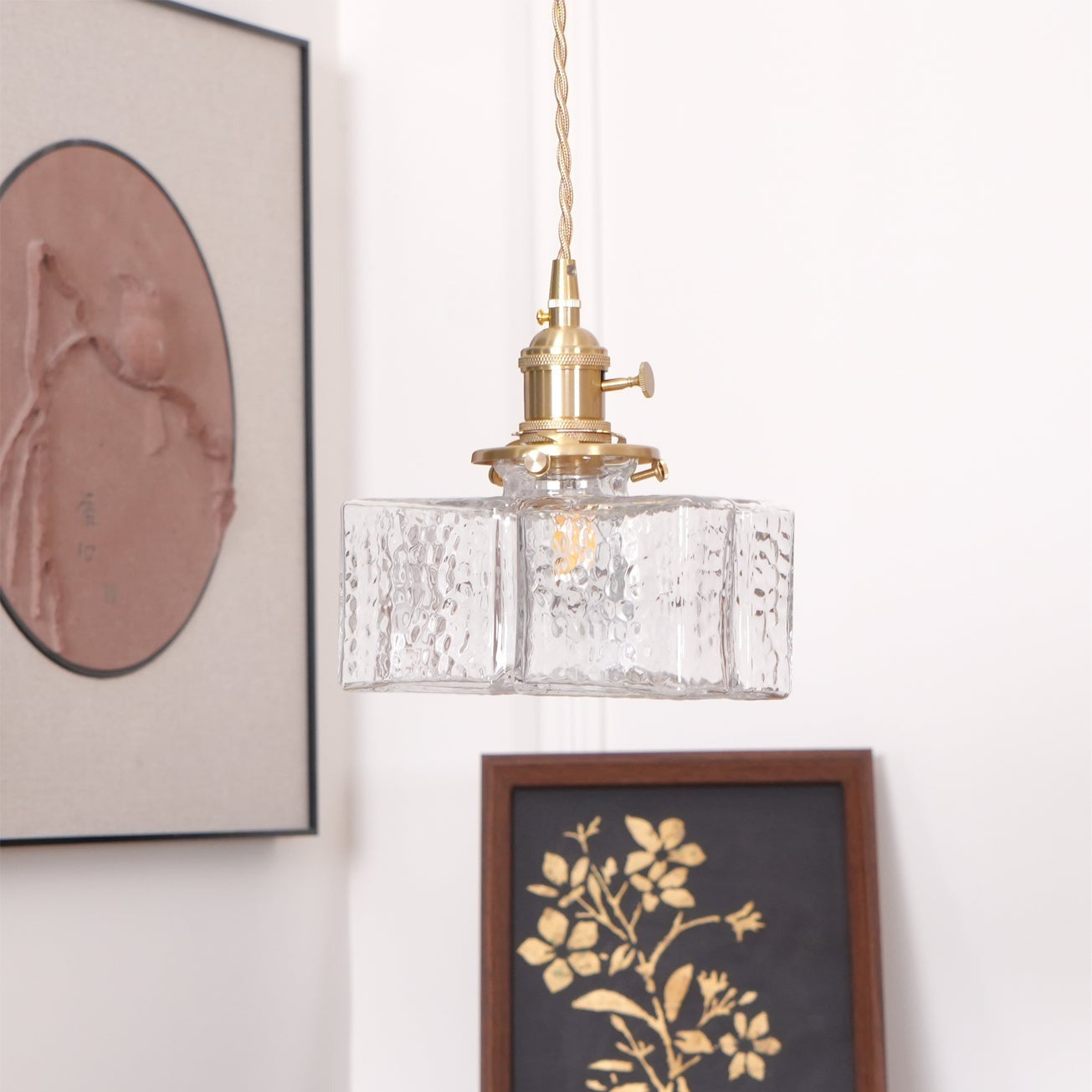 Ovely Vintage Glass Brass Hammered Pendant Light - Lamp Copper