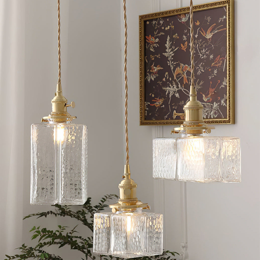 Ovely Vintage Glass Brass Hammered Pendant Light - Lamp Copper