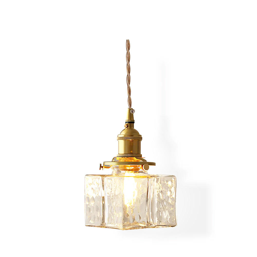 Ovely Vintage Glass Brass Hammered Pendant Light - Lamp Copper