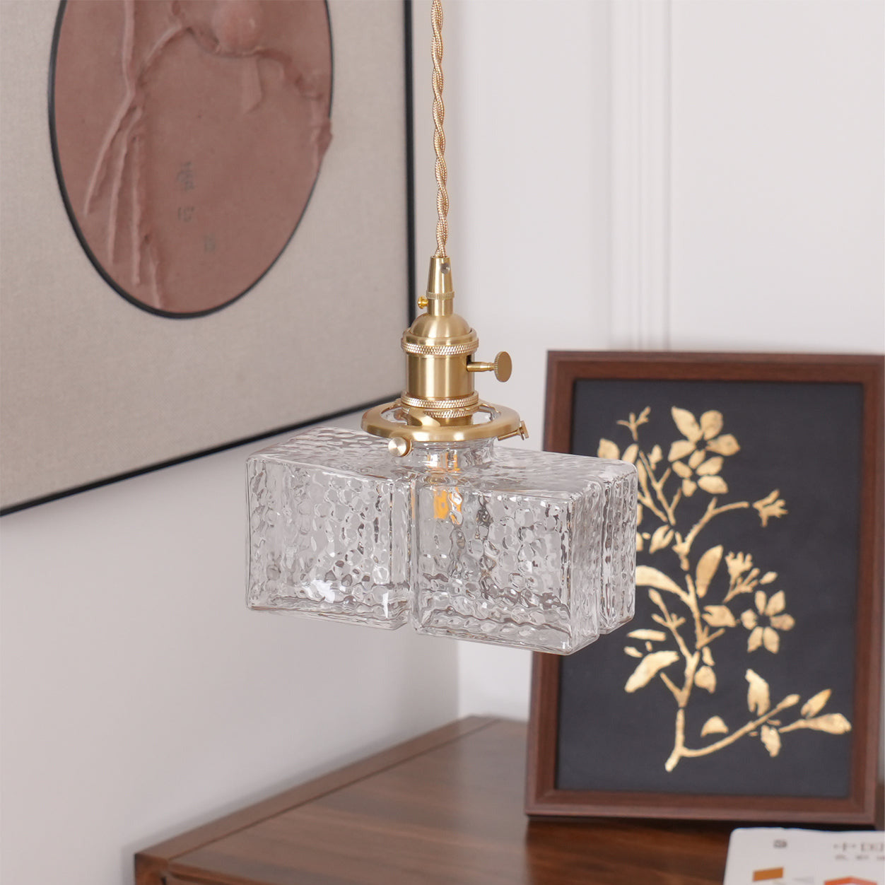 Ovely Vintage Glass Brass Hammered Pendant Light - Lamp Copper