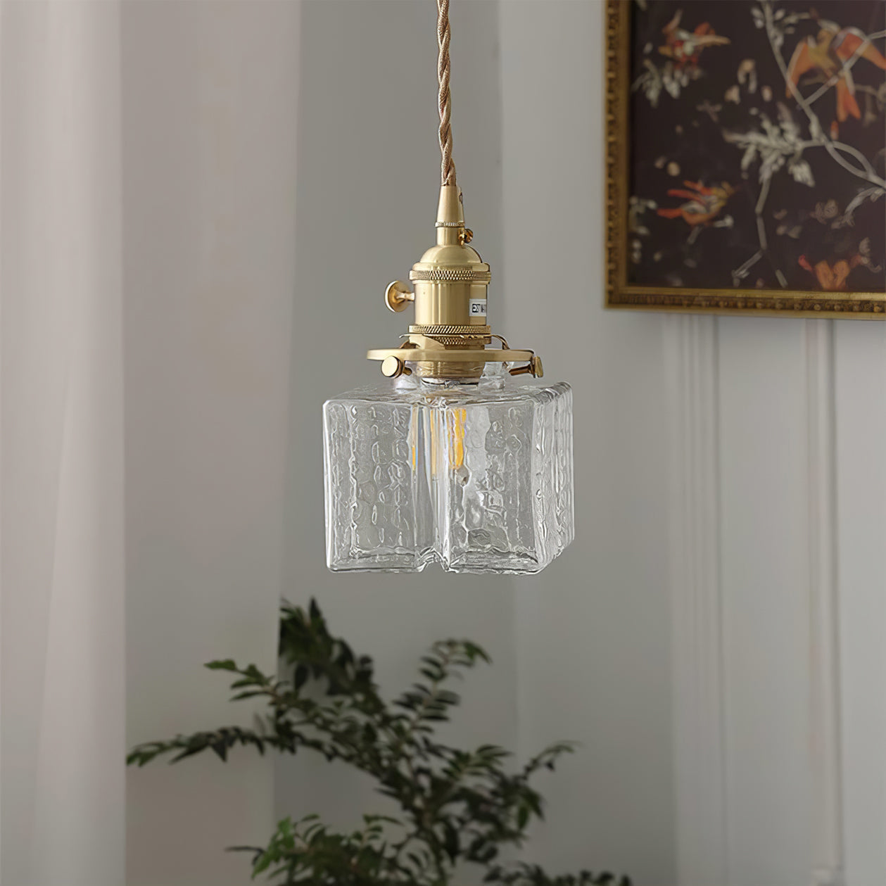 Ovely Vintage Glass Brass Hammered Pendant Light - Lamp Copper