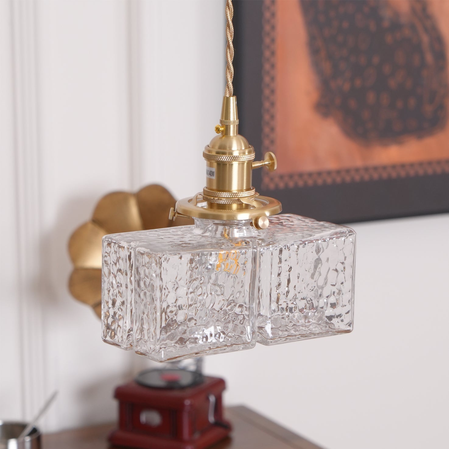 Ovely Vintage Glass Brass Hammered Pendant Light - Lamp Copper
