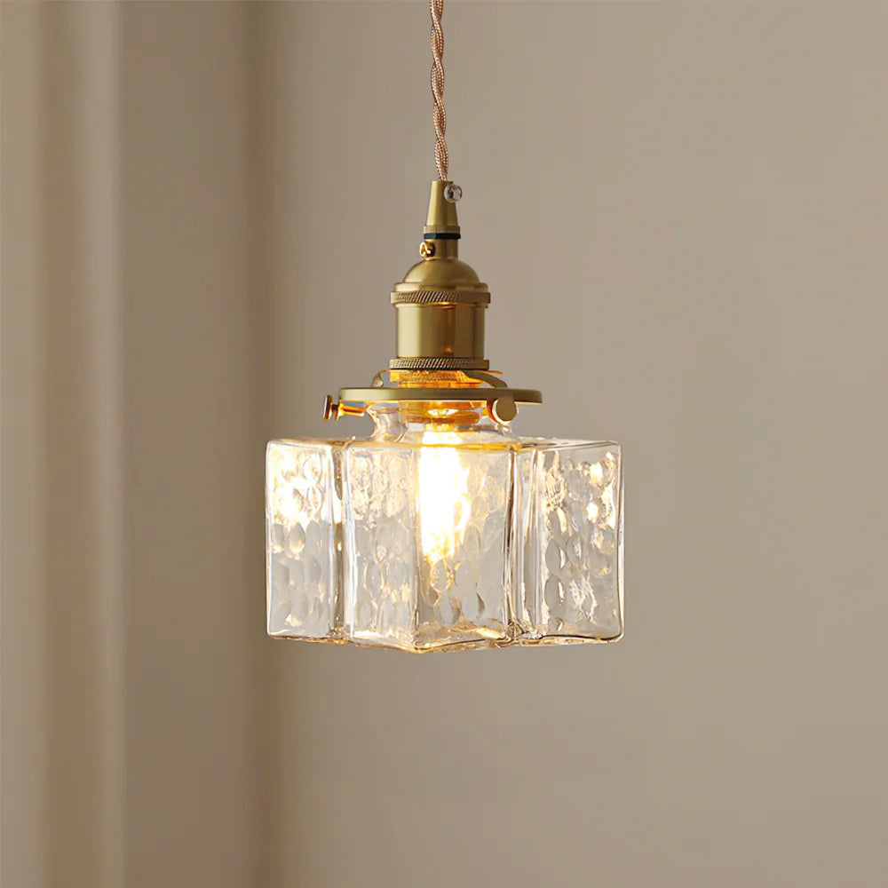 Ovely Vintage Glass Brass Hammered Pendant Light - Lamp Copper