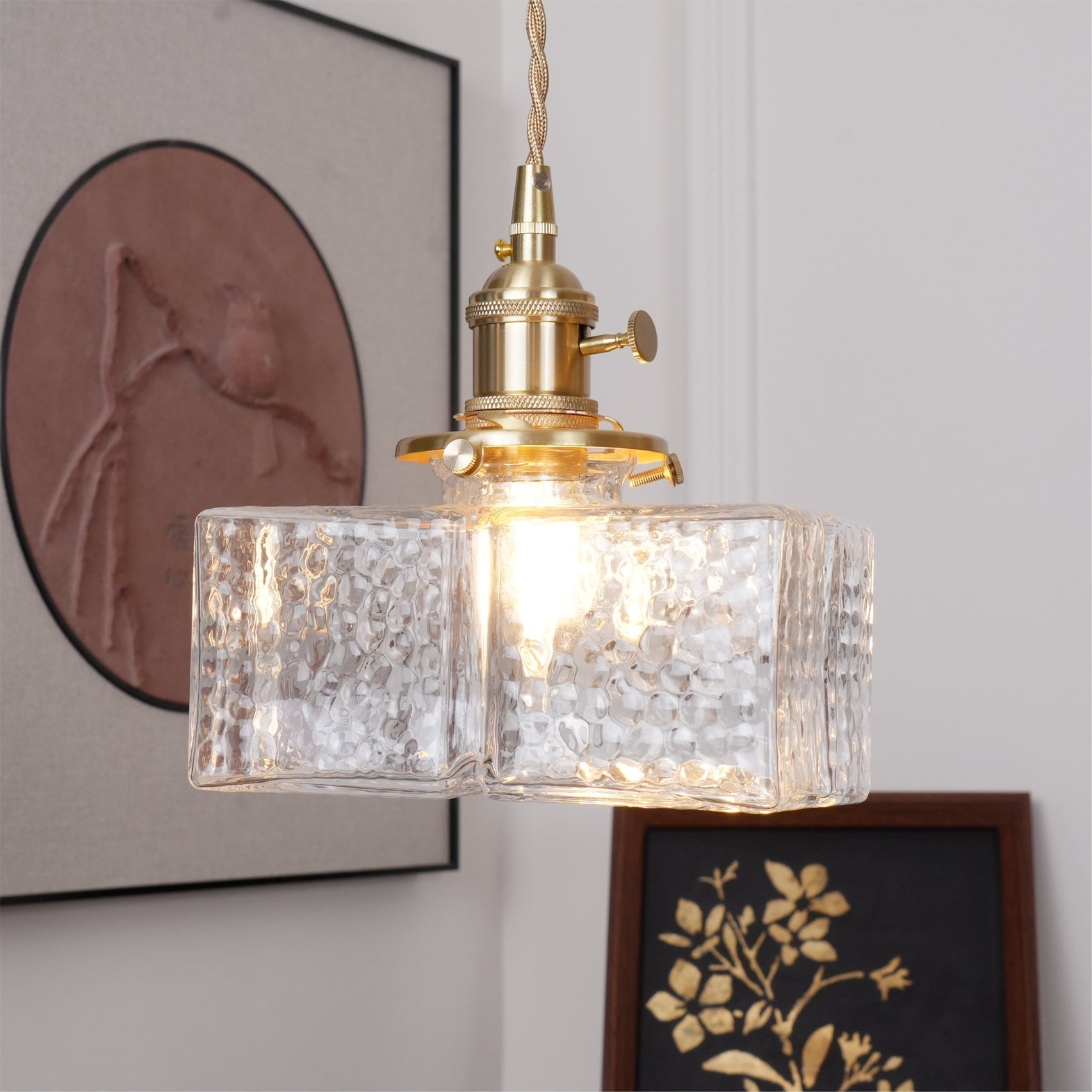 Ovely Vintage Glass Brass Hammered Pendant Light - Lamp Copper