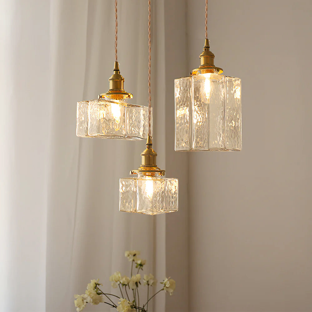 Ovely Vintage Glass Brass Hammered Pendant Light - Lamp Copper