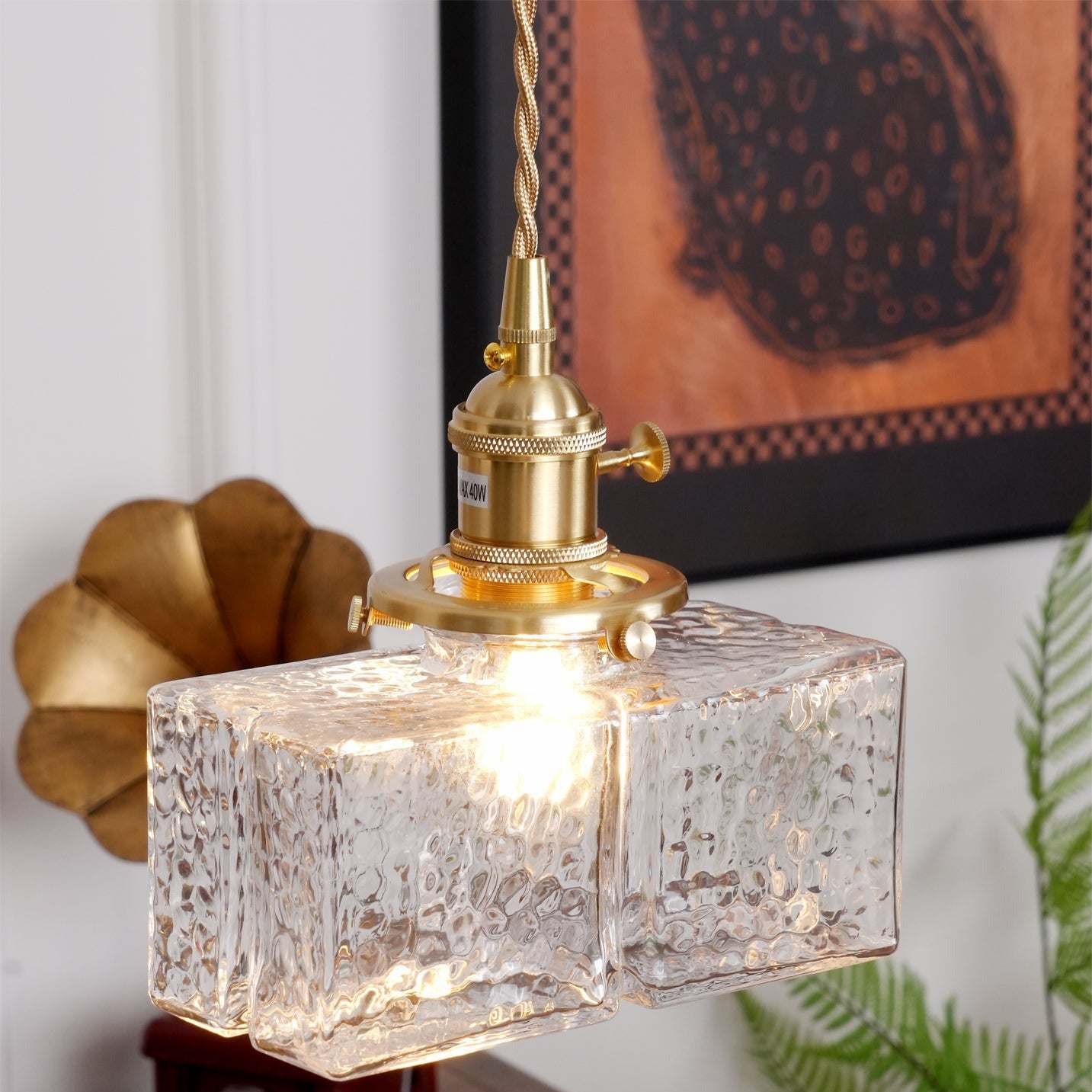 Ovely Vintage Glass Brass Hammered Pendant Light - Lamp Copper
