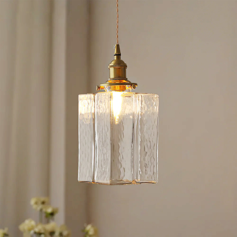 Ovely Vintage Glass Brass Hammered Pendant Light - Lamp Copper