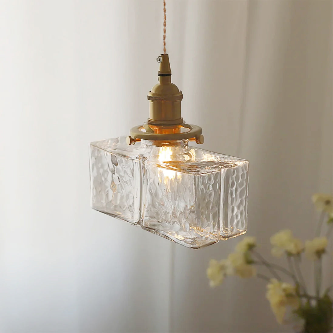 Ovely Vintage Glass Brass Hammered Pendant Light - Lamp Copper