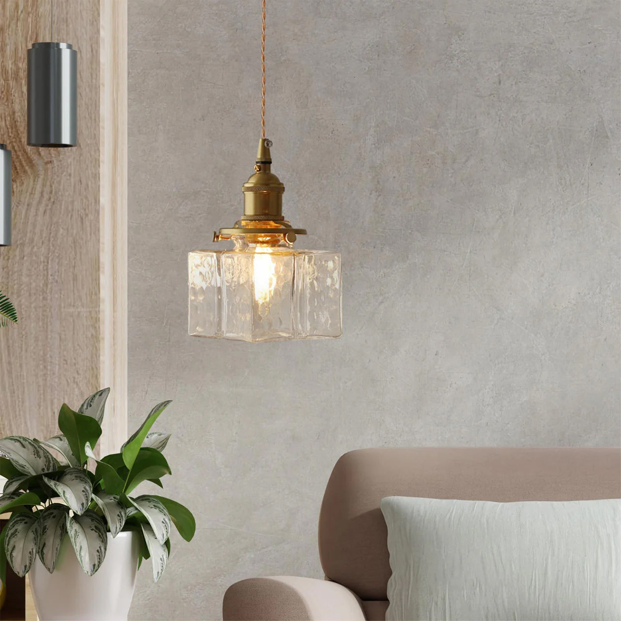 Ovely Vintage Glass Brass Hammered Pendant Light - Lamp Copper