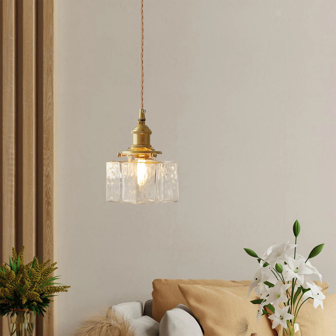 Ovely Vintage Glass Brass Hammered Pendant Light - Lamp Copper