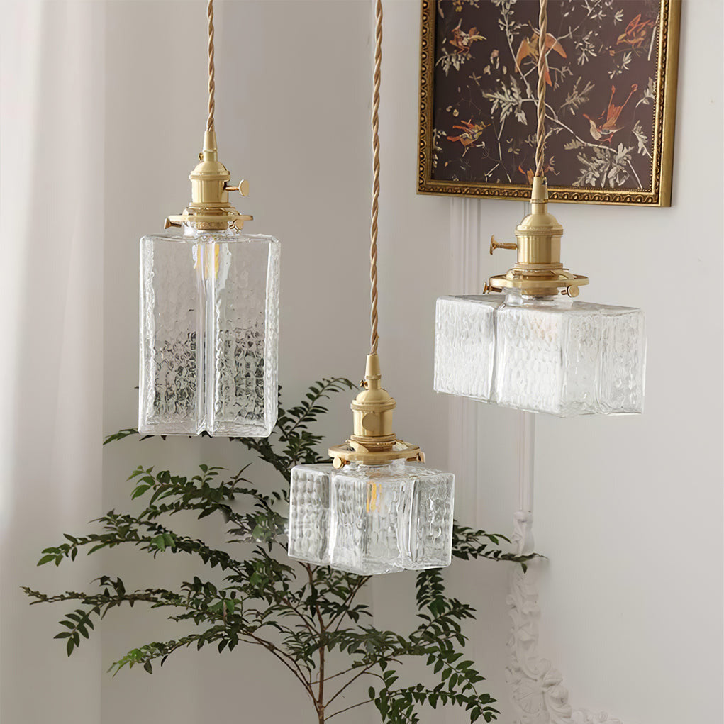 Ovely Vintage Glass Brass Hammered Pendant Light - Lamp Copper