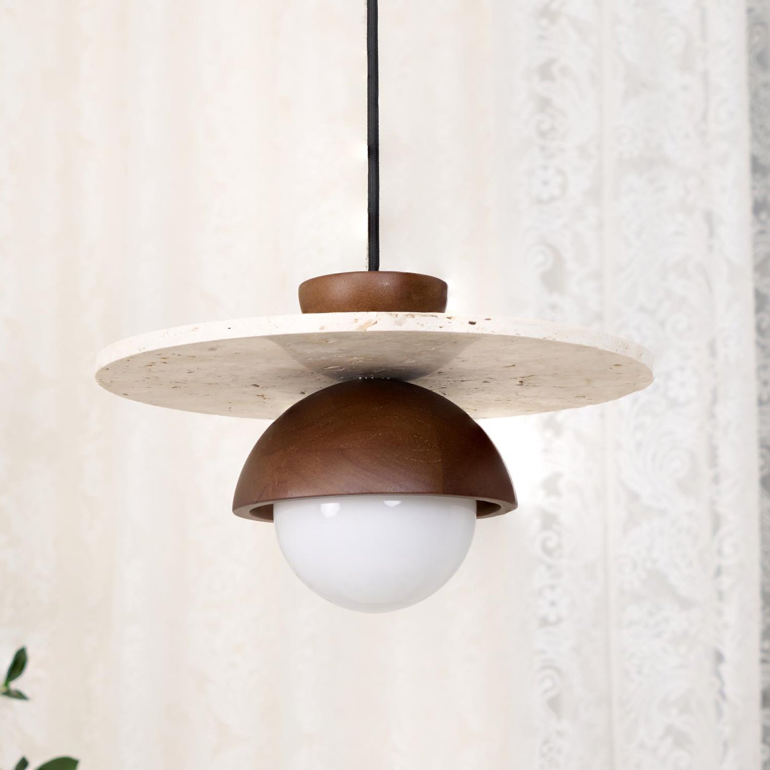 Ritta Pendant Light Glass Globe Travertine - Lamp Copper