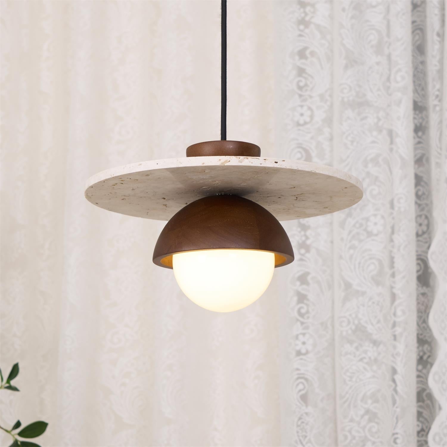 Ritta Pendant Light Glass Globe Travertine - Lamp Copper