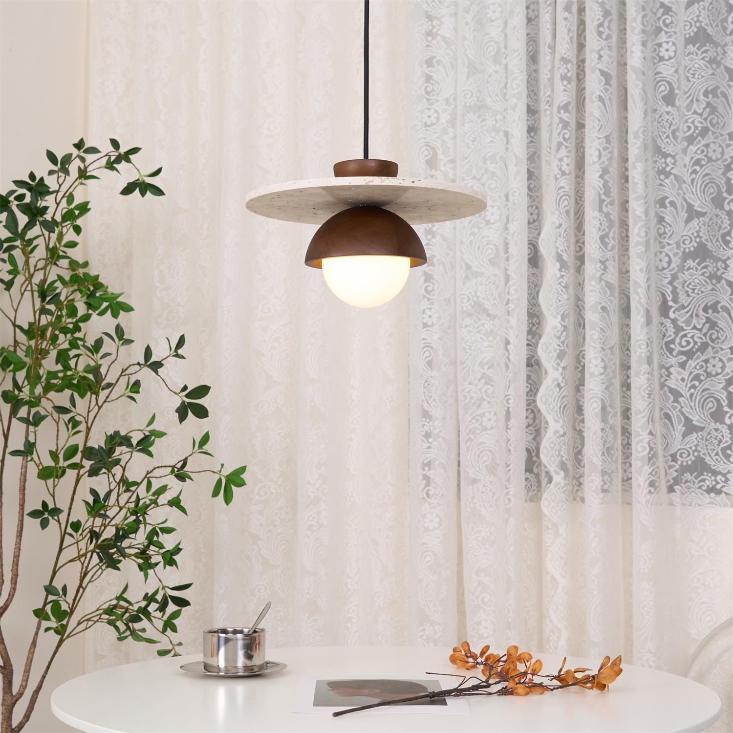 Ritta Pendant Light Glass Globe Travertine - Lamp Copper