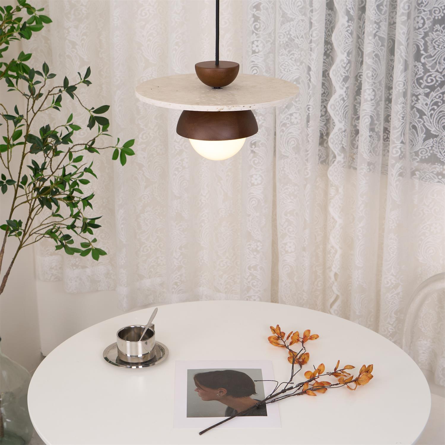 Ritta Pendant Light Glass Globe Travertine - Lamp Copper