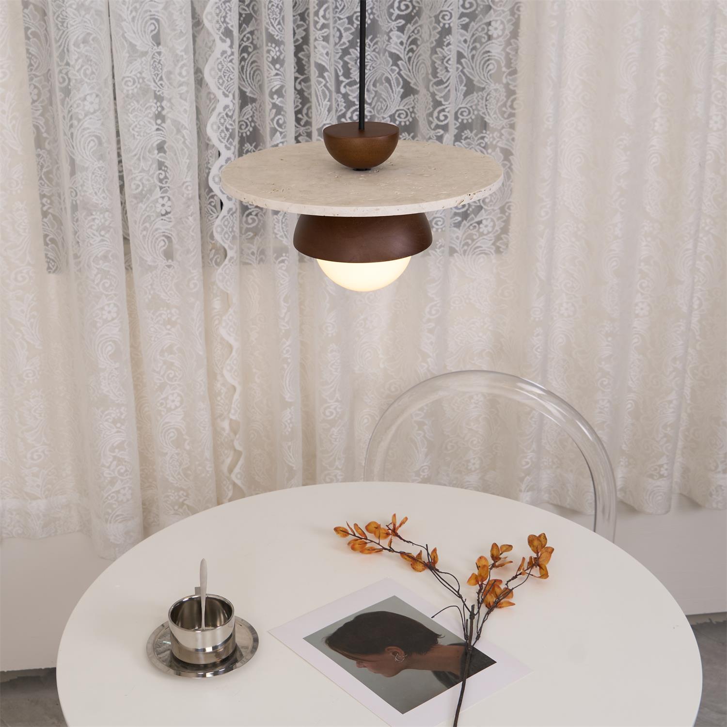 Ritta Pendant Light Glass Globe Travertine - Lamp Copper