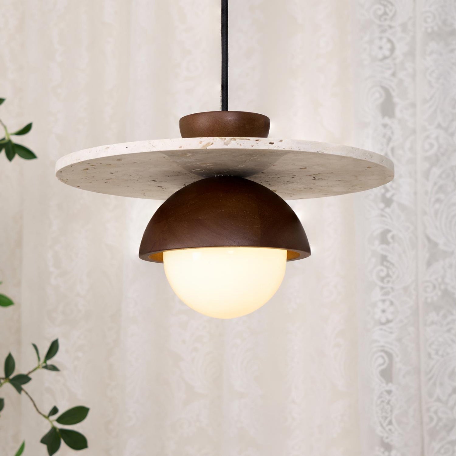 Ritta Pendant Light Glass Globe Travertine - Lamp Copper