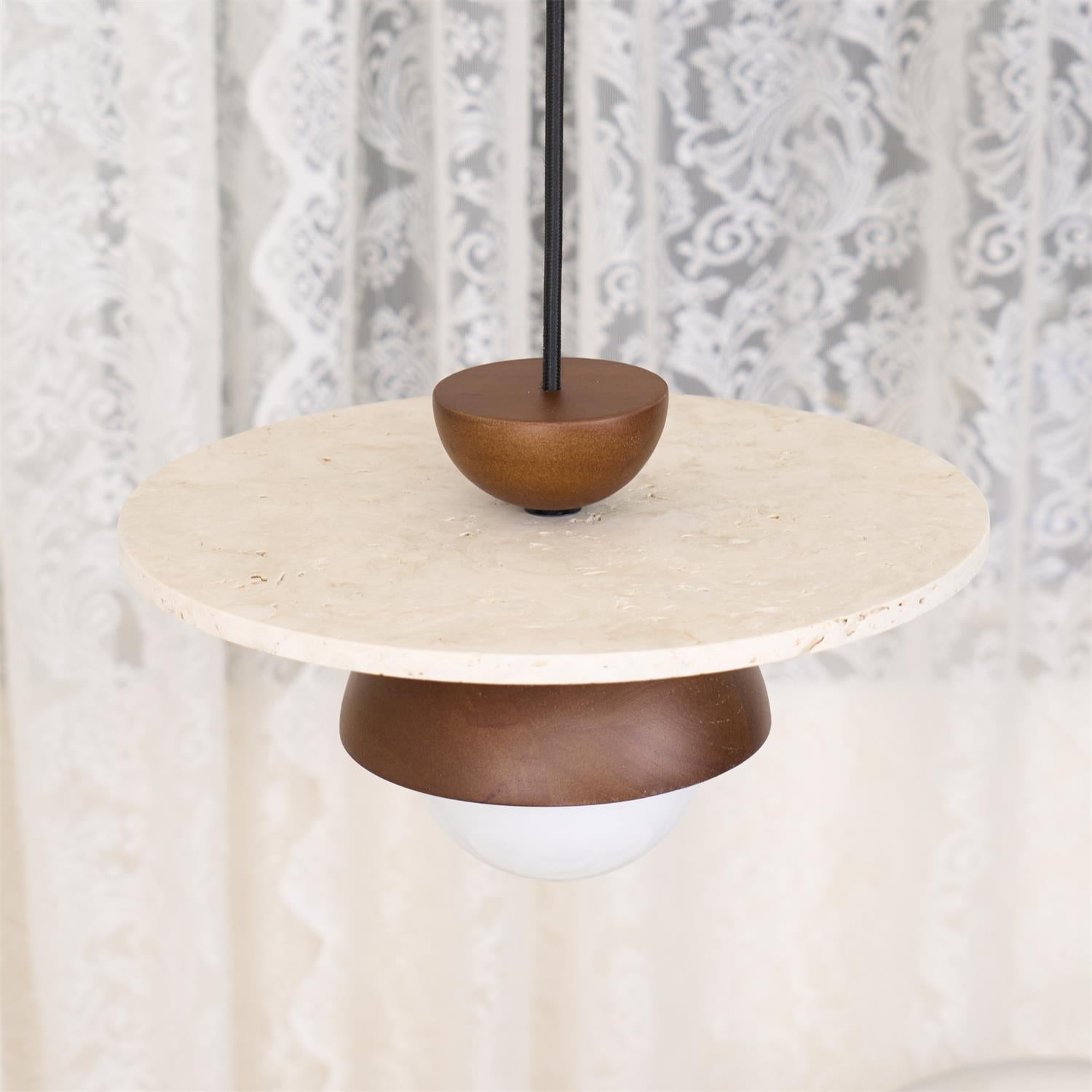 Ritta Pendant Light Glass Globe Travertine - Lamp Copper