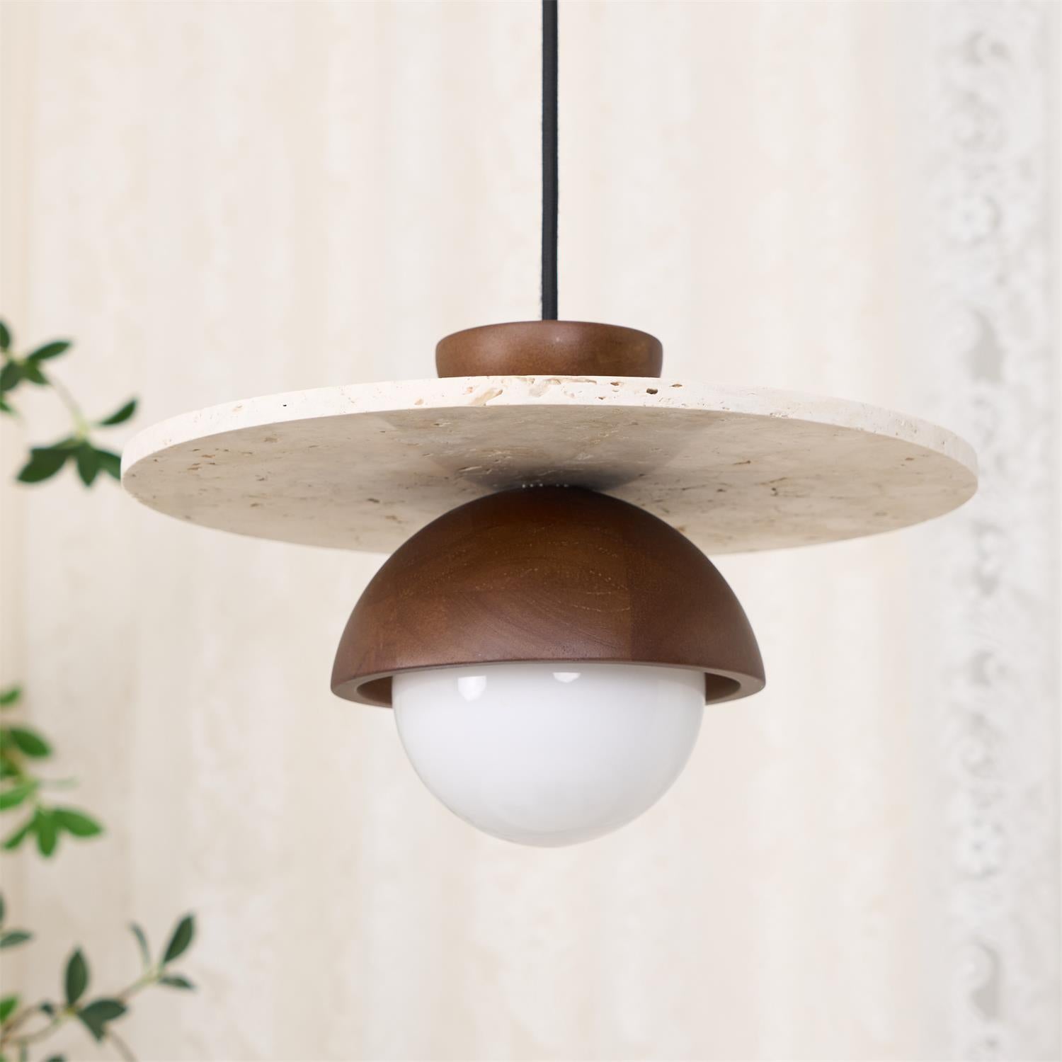 Ritta Pendant Light Glass Globe Travertine - Lamp Copper