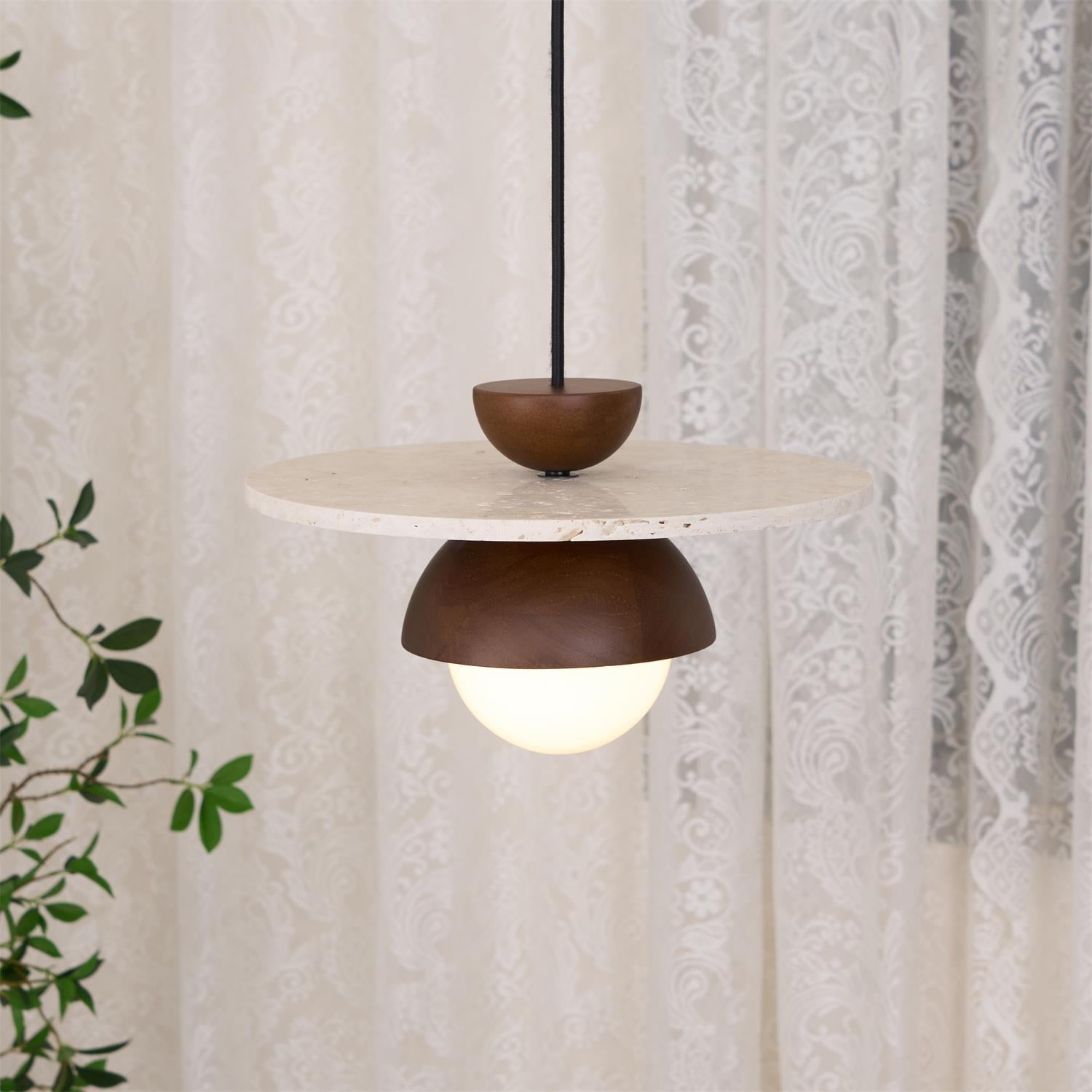 Ritta Pendant Light Glass Globe Travertine - Lamp Copper