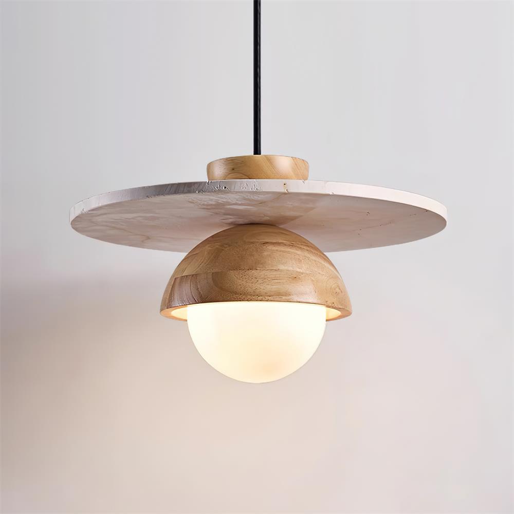 Ritta Pendant Light Glass Globe Travertine - Lamp Copper