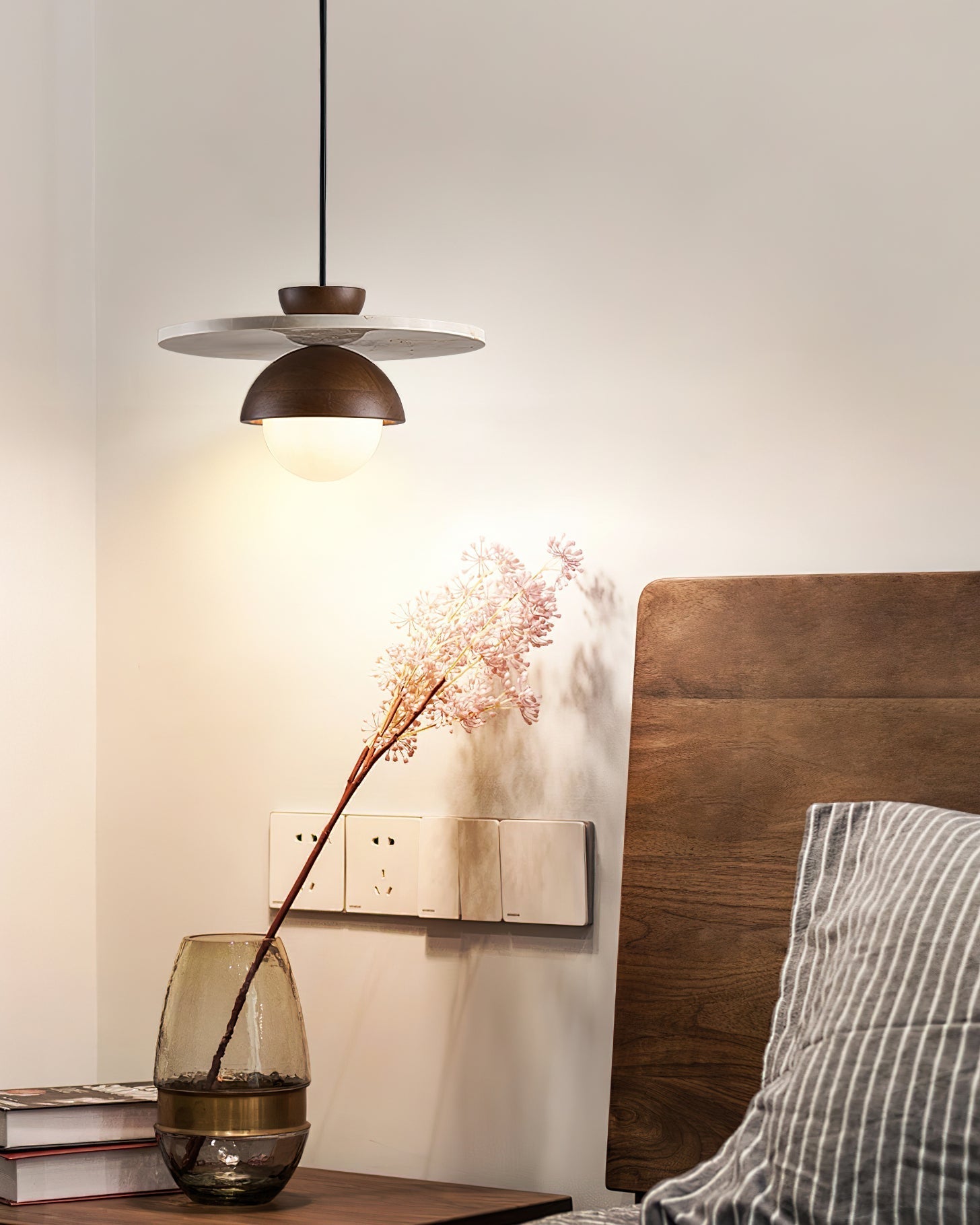 Ritta Pendant Light Glass Globe Travertine - Lamp Copper