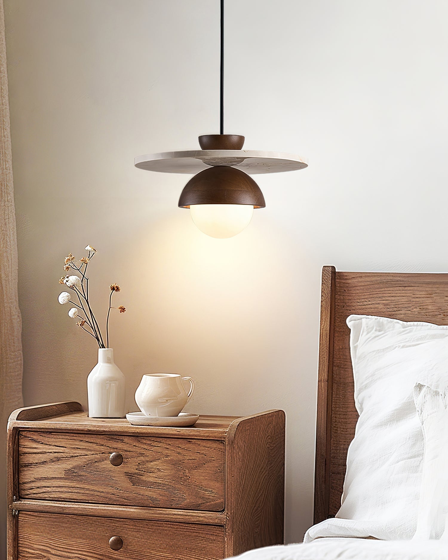 Ritta Pendant Light Glass Globe Travertine - Lamp Copper