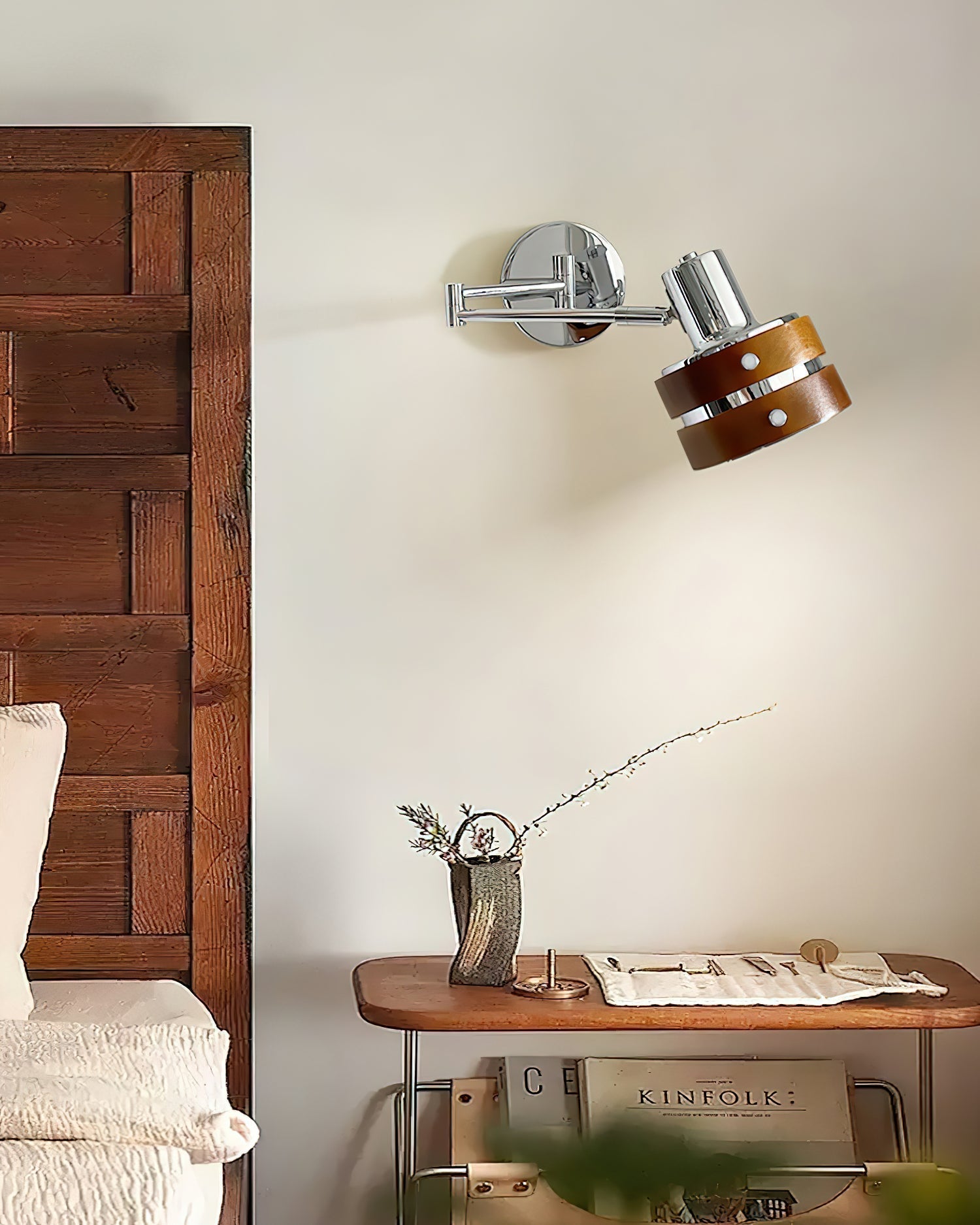 Wall Lamp Metal & Wood Barrel Shade Adjustable Mid-Century - Lamp Copper
