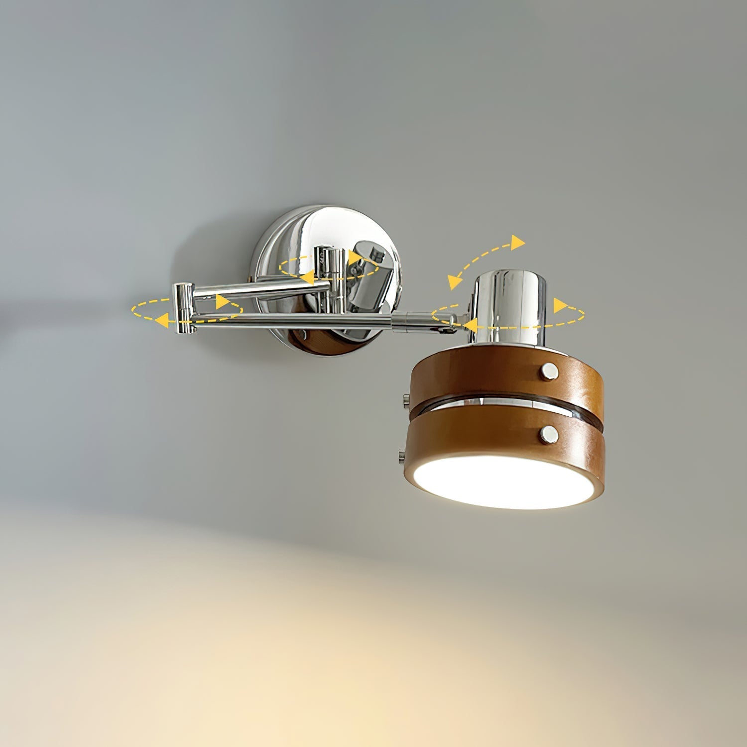 Wall Lamp Metal & Wood Barrel Shade Adjustable Mid-Century - Lamp Copper