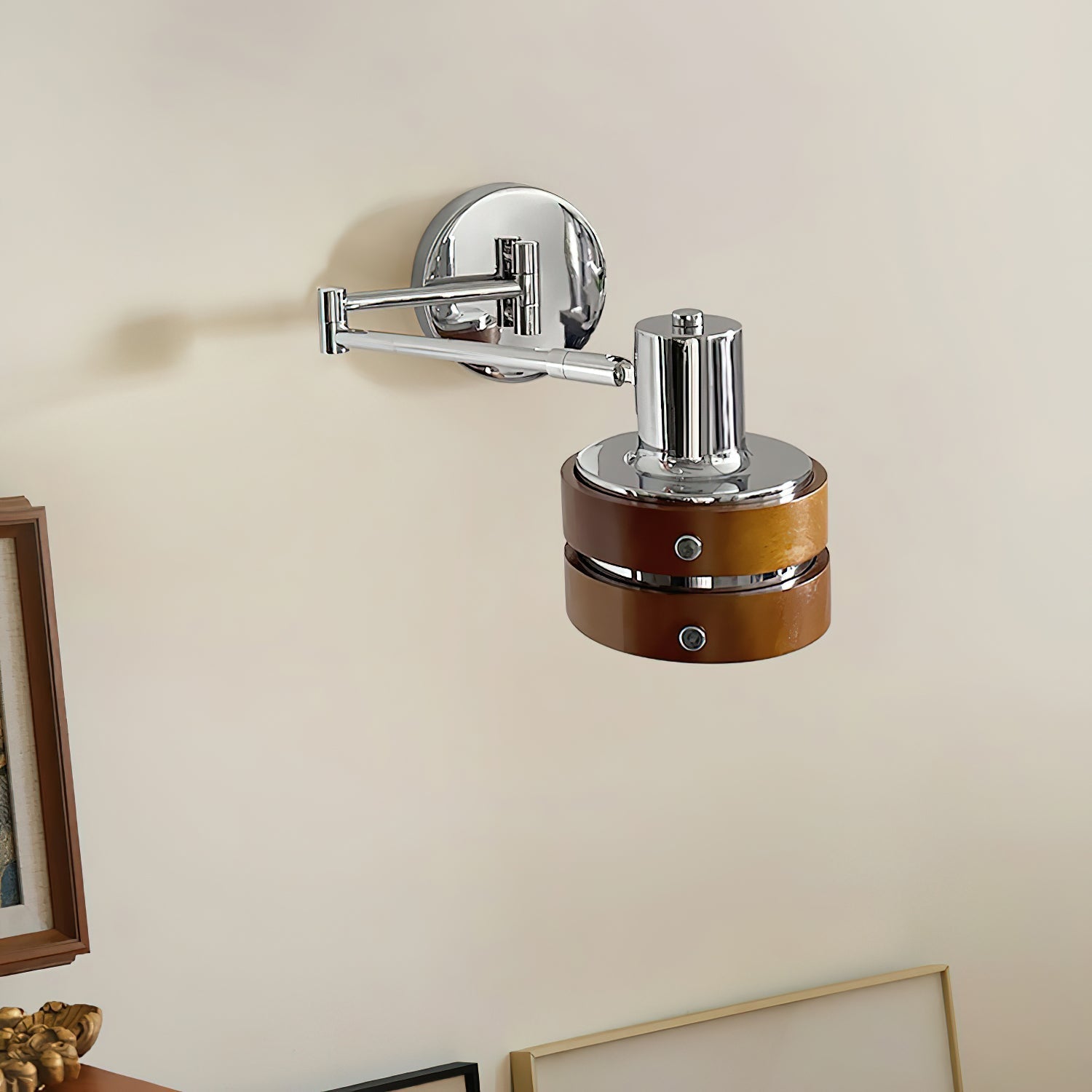 Wall Lamp Metal & Wood Barrel Shade Adjustable Mid-Century - Lamp Copper