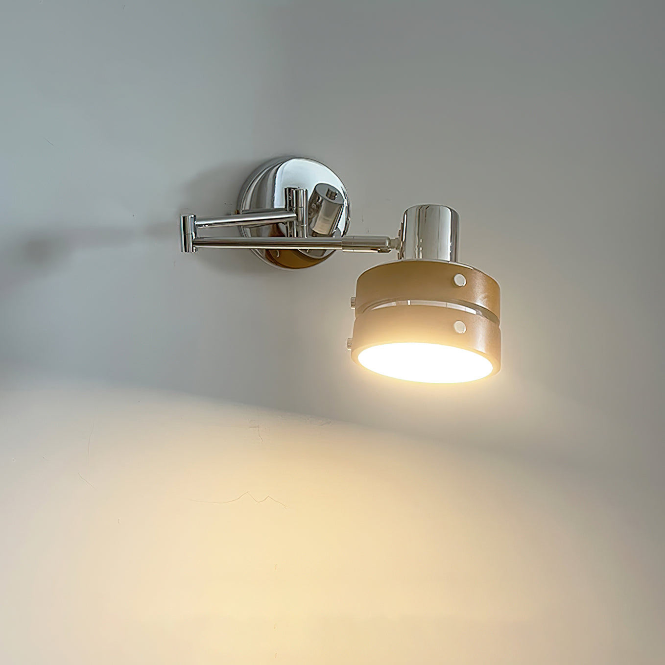 Wall Lamp Metal & Wood Barrel Shade Adjustable Mid-Century - Lamp Copper