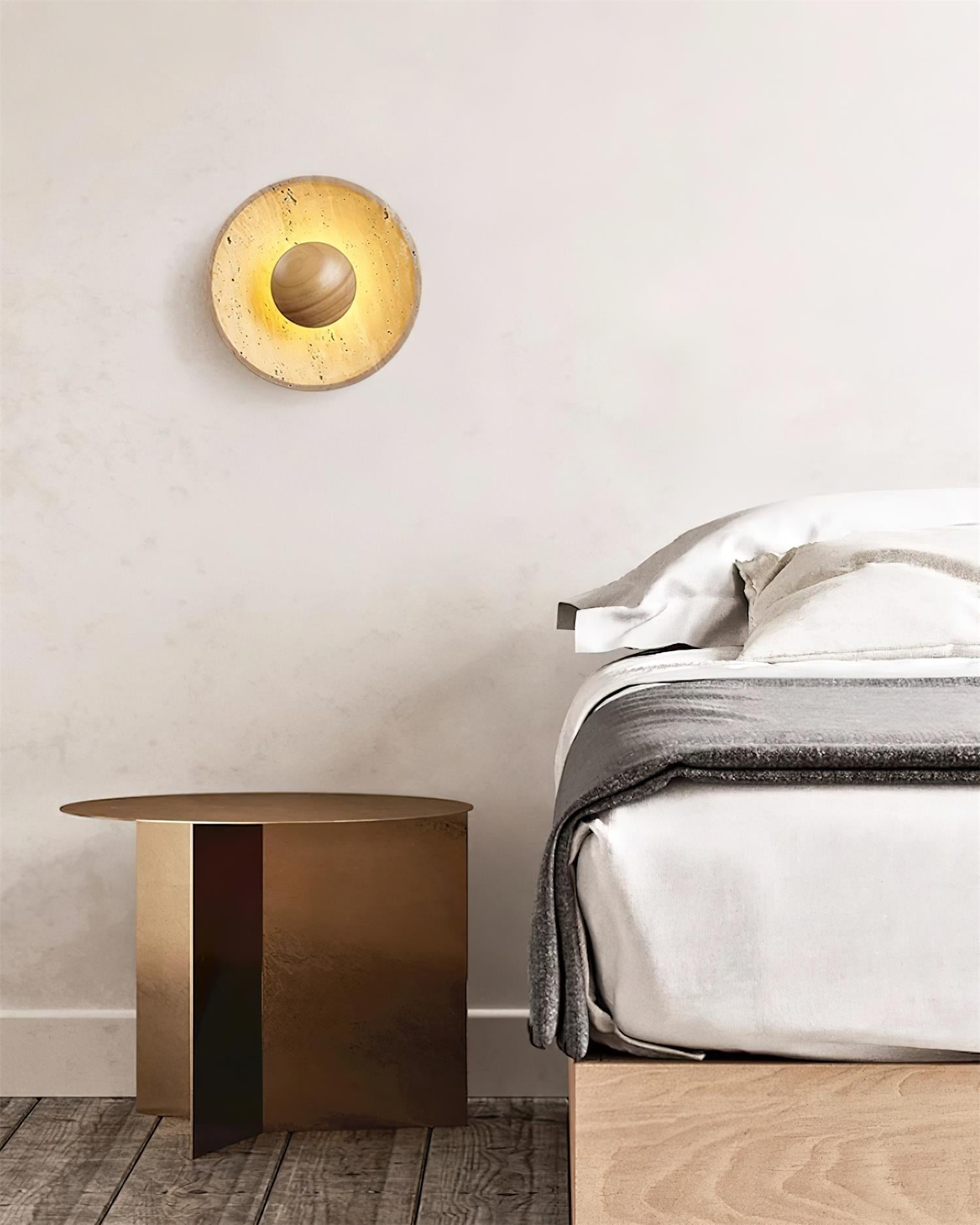 Gionne Wood & Travertine Wall Lamp - Lamp Copper