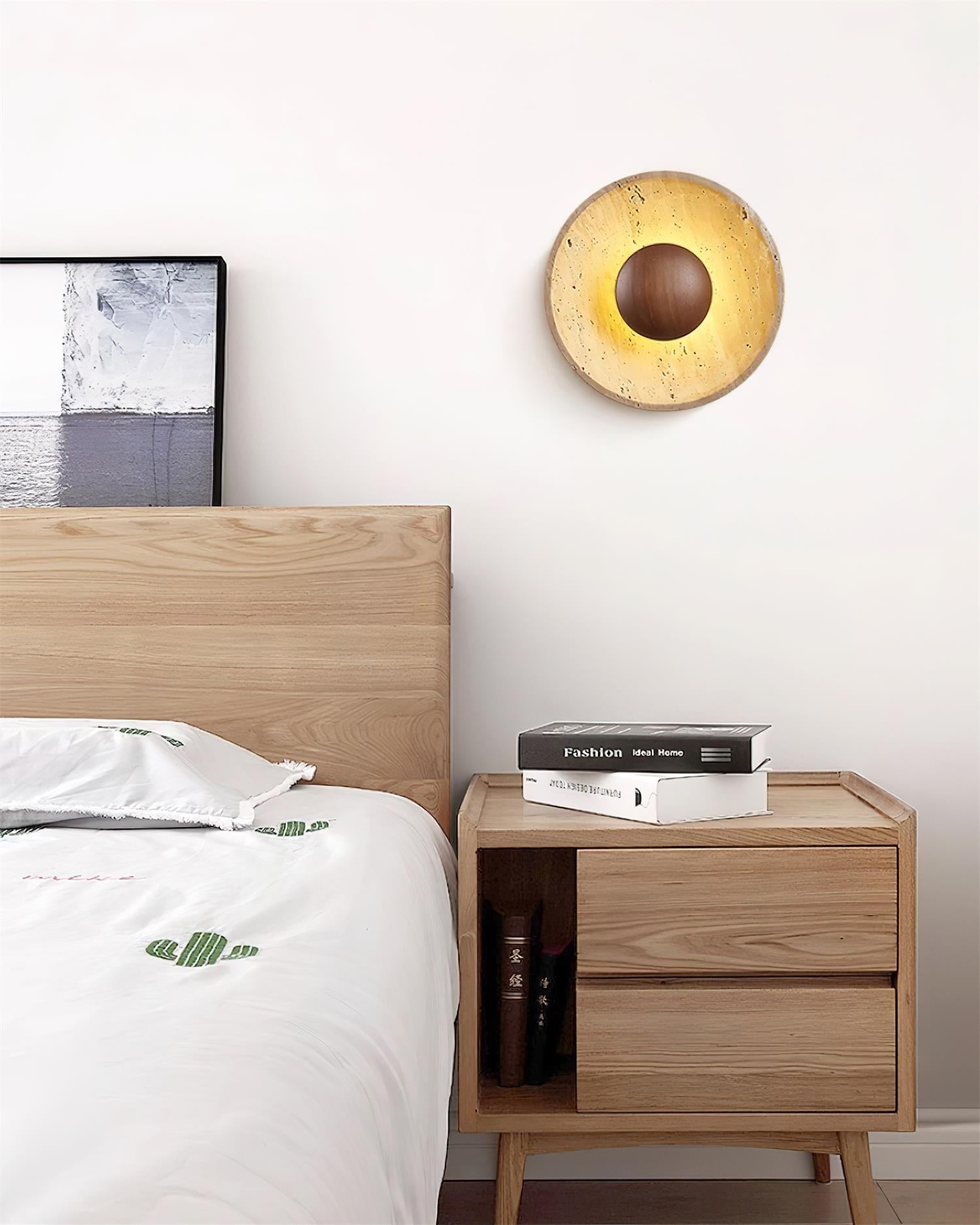 Gionne Wood & Travertine Wall Lamp - Lamp Copper