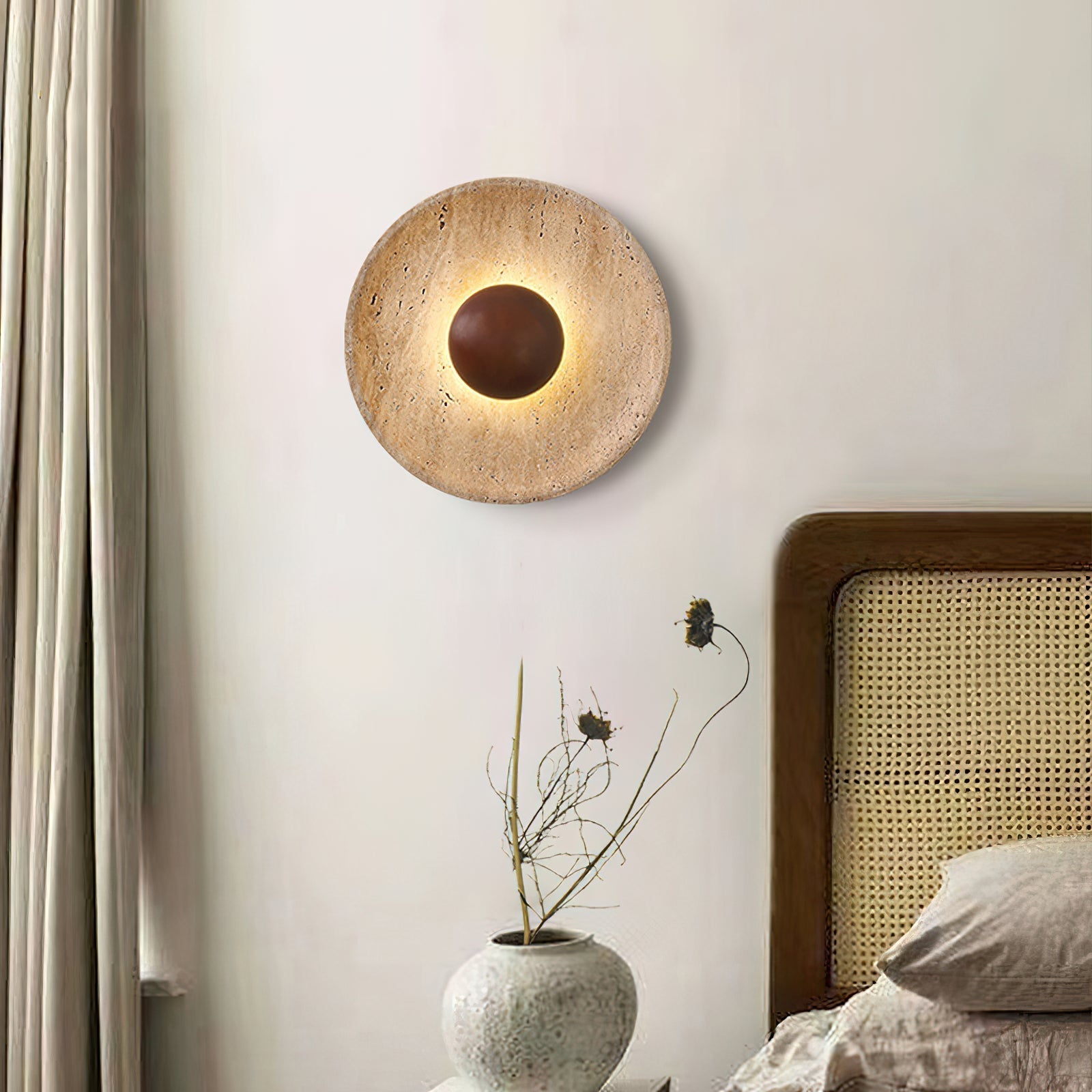 Gionne Wood & Travertine Wall Lamp - Lamp Copper