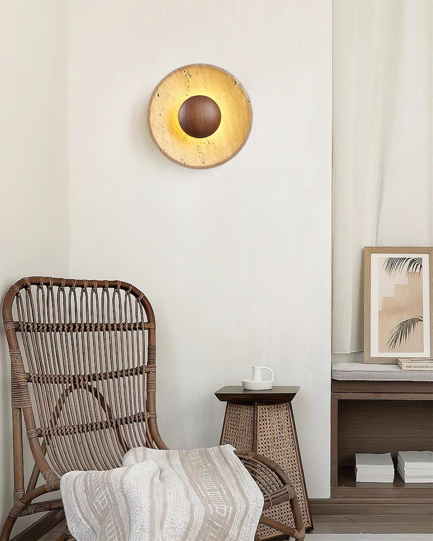 Gionne Wood & Travertine Wall Lamp - Lamp Copper
