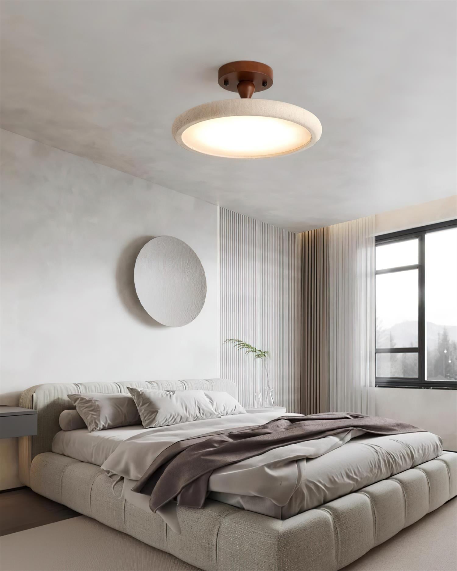 Dovai Travertine Semi Flush Ceiling Light - Lamp Copper