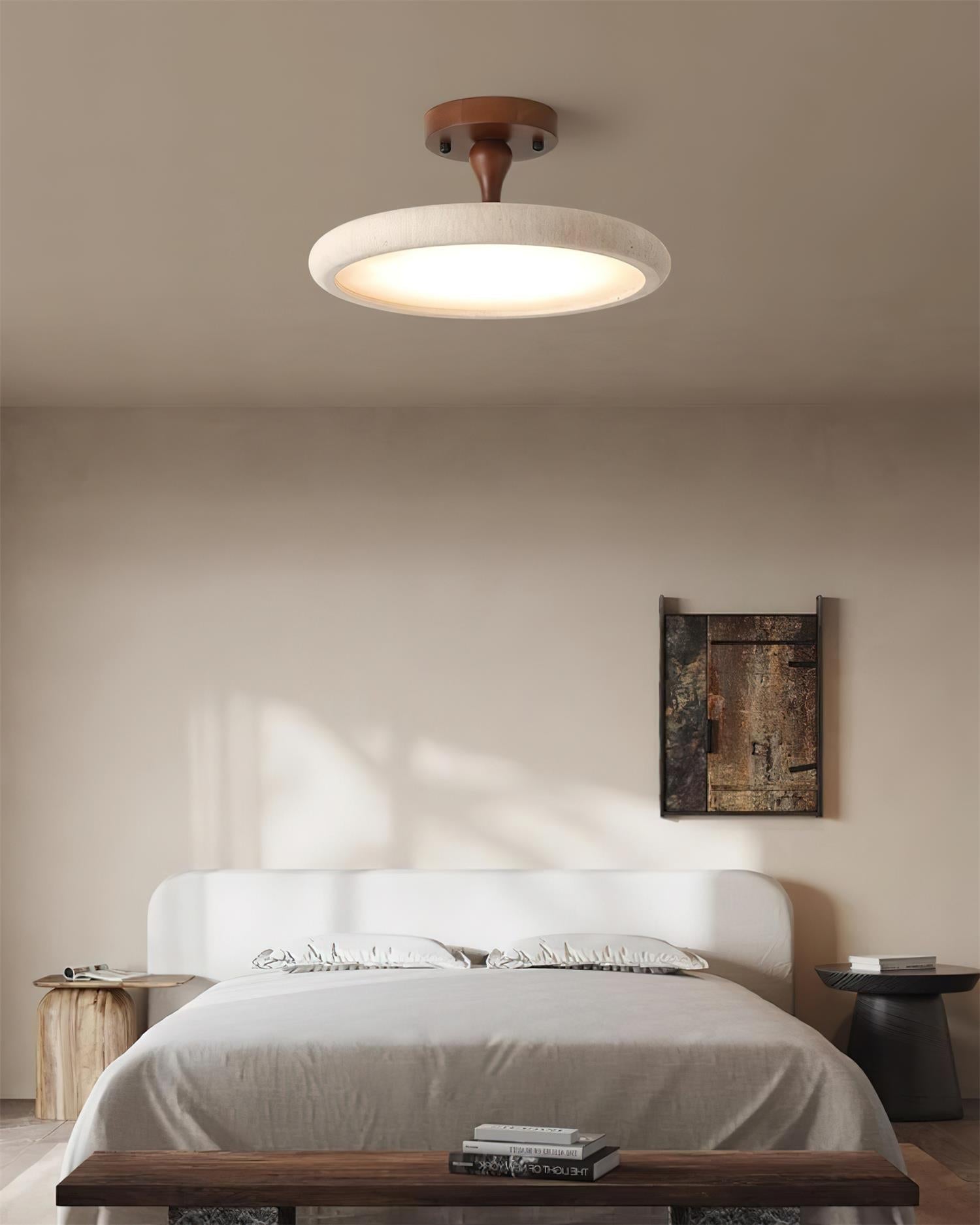 Dovai Travertine Semi Flush Ceiling Light - Lamp Copper