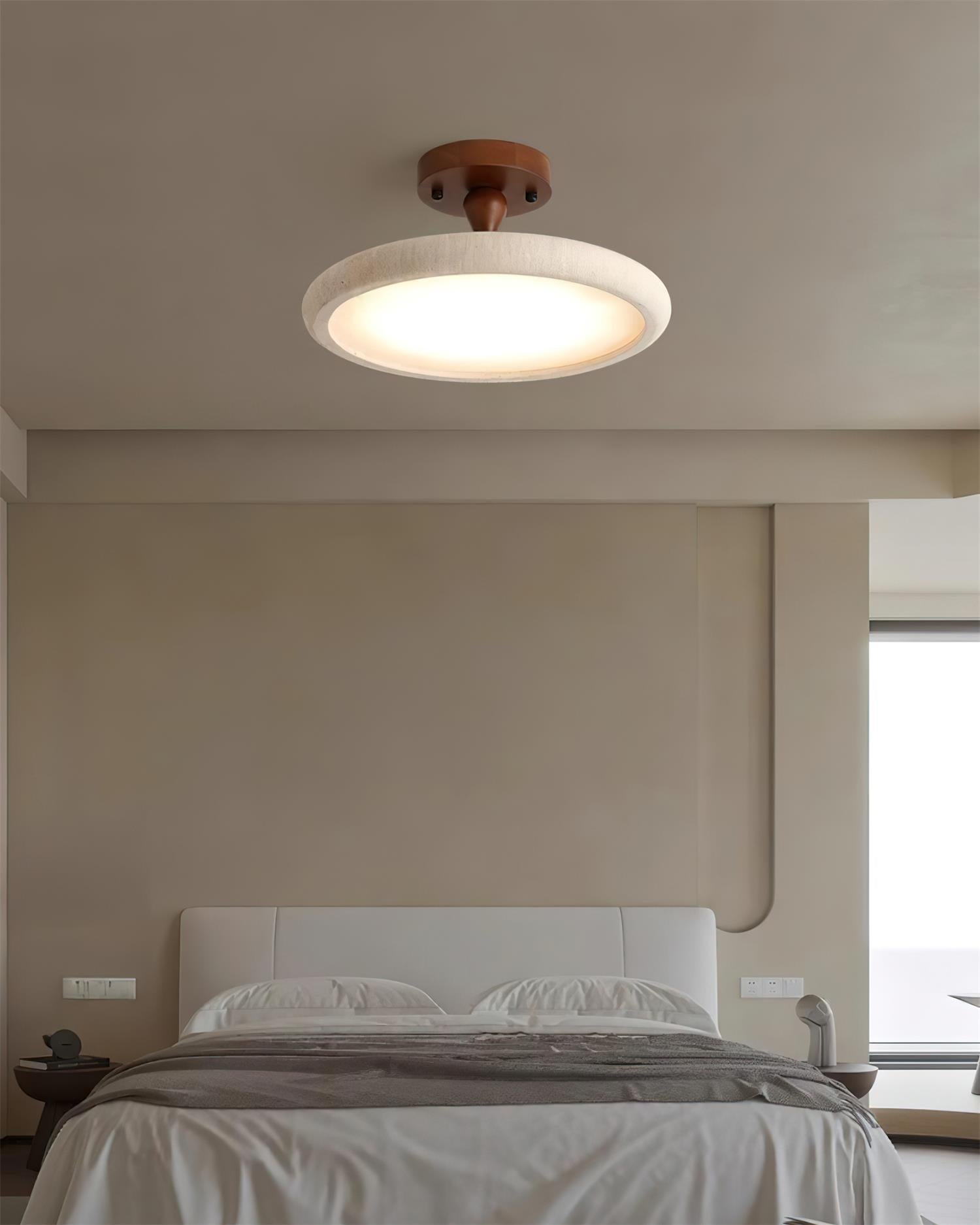 Dovai Travertine Semi Flush Ceiling Light - Lamp Copper