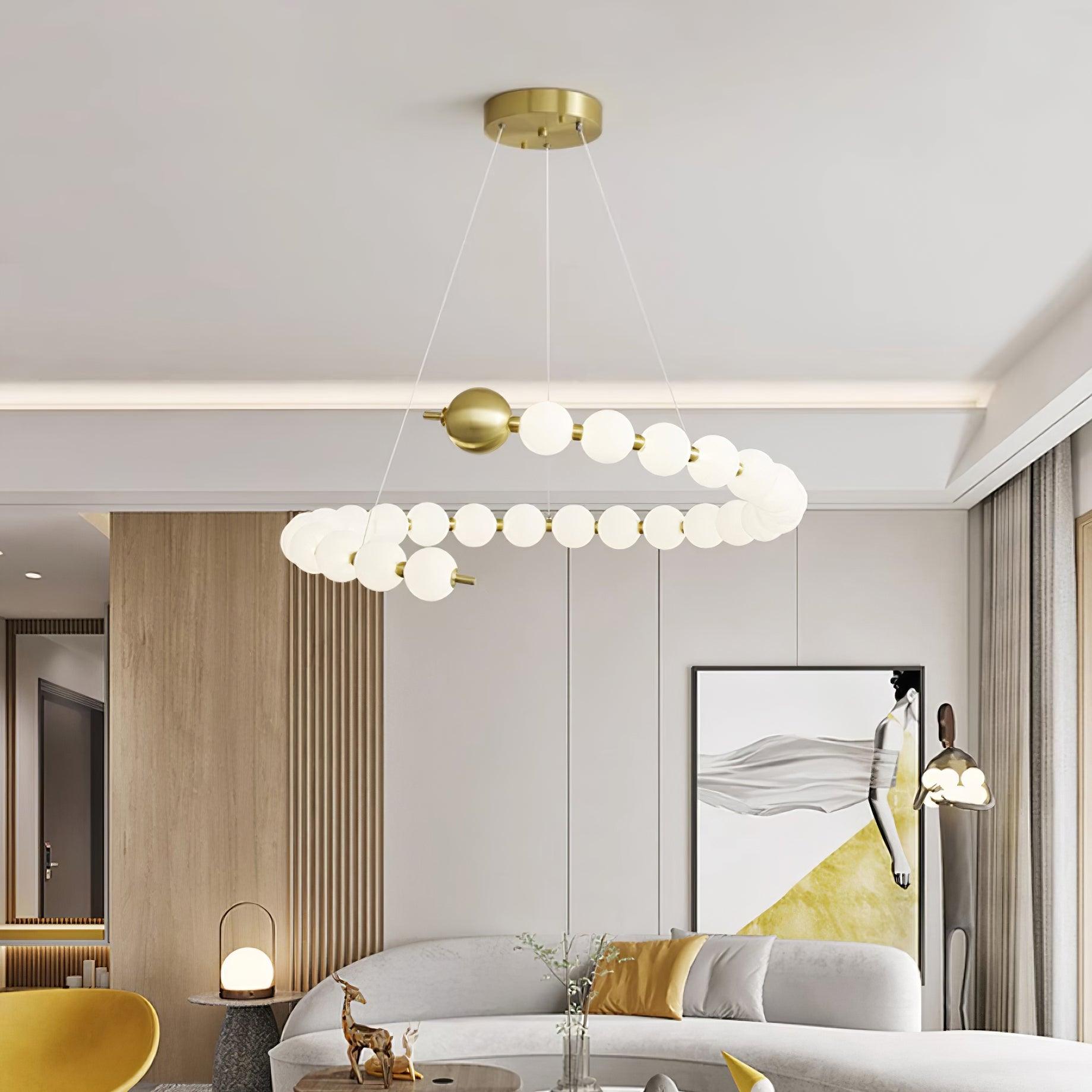 Chandelier Brass Ring Acrylic Spheres Modern Minimalist - Lamp Copper