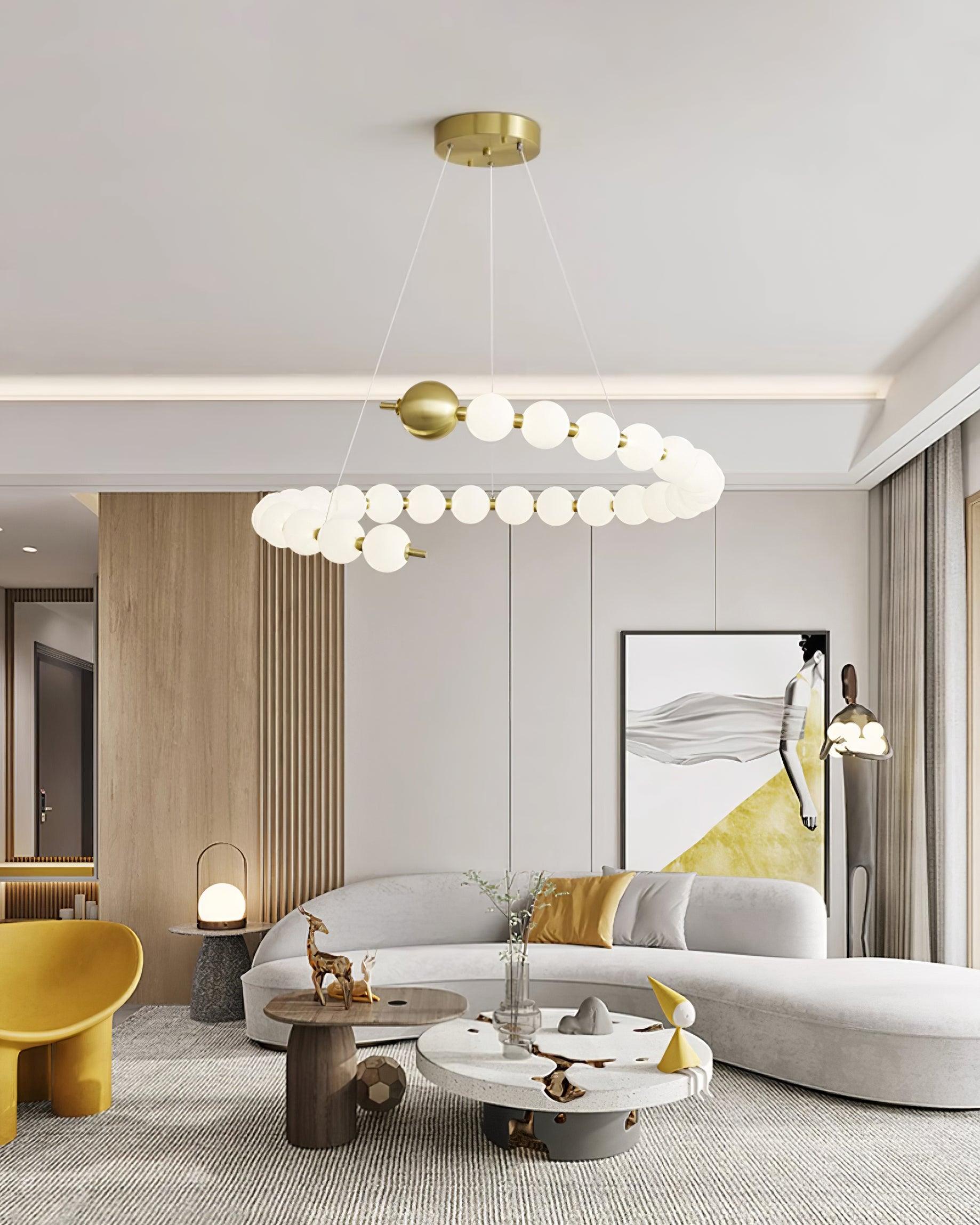 Chandelier Brass Ring Acrylic Spheres Modern Minimalist - Lamp Copper