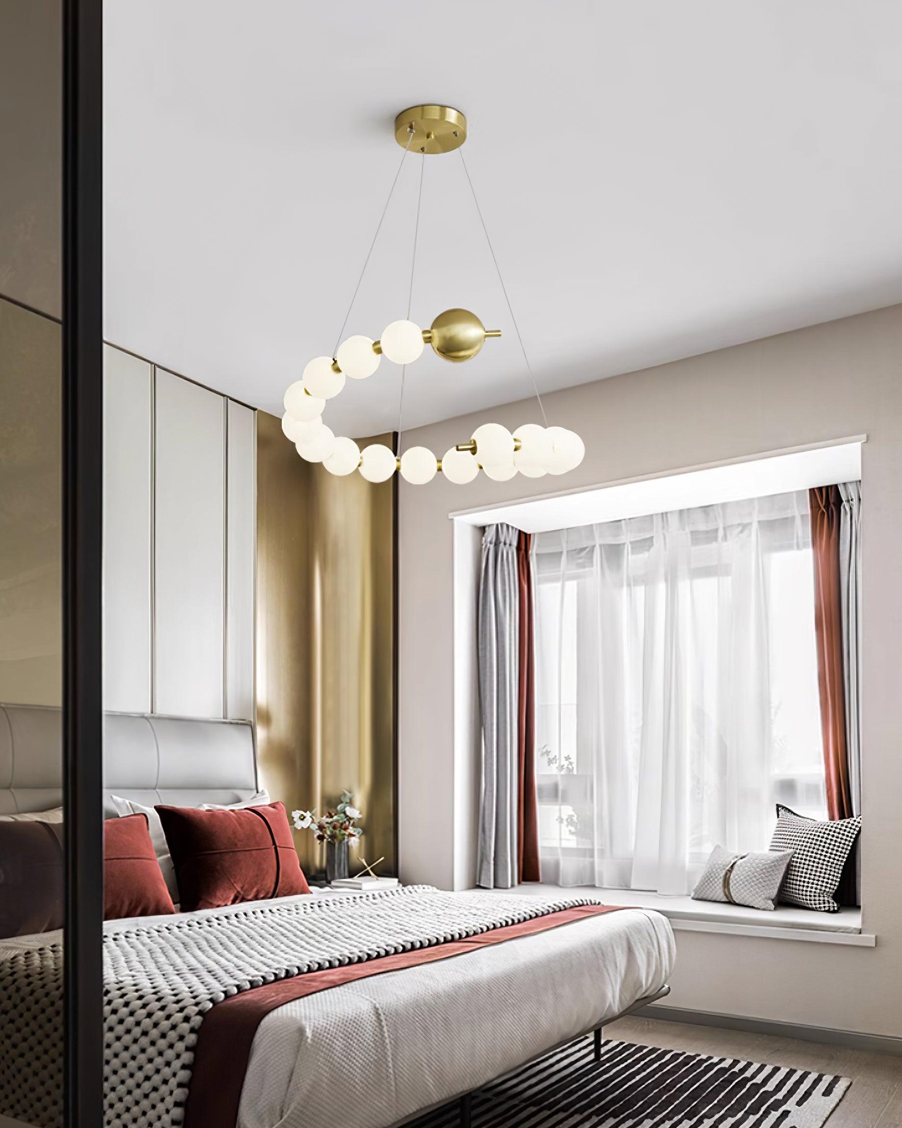 Chandelier Brass Ring Acrylic Spheres Modern Minimalist - Lamp Copper