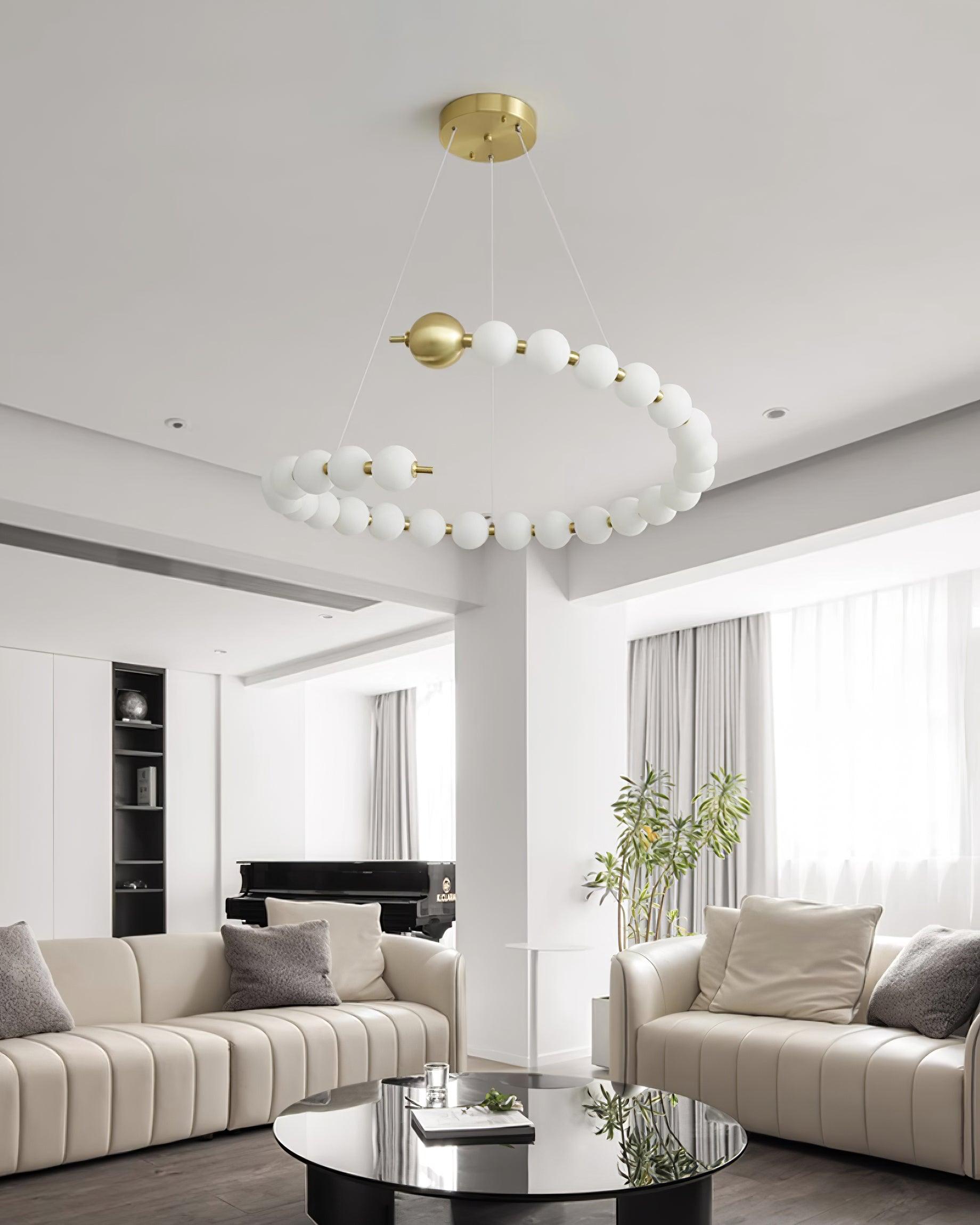 Chandelier Brass Ring Acrylic Spheres Modern Minimalist - Lamp Copper