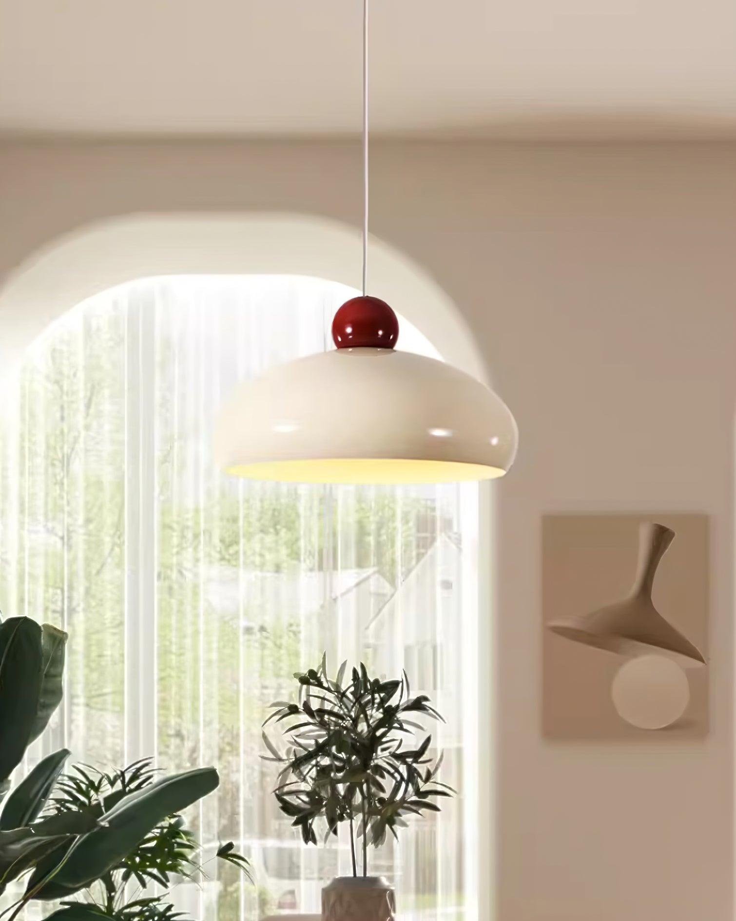 Pendant Light Dome Shade White Red - Lamp Copper