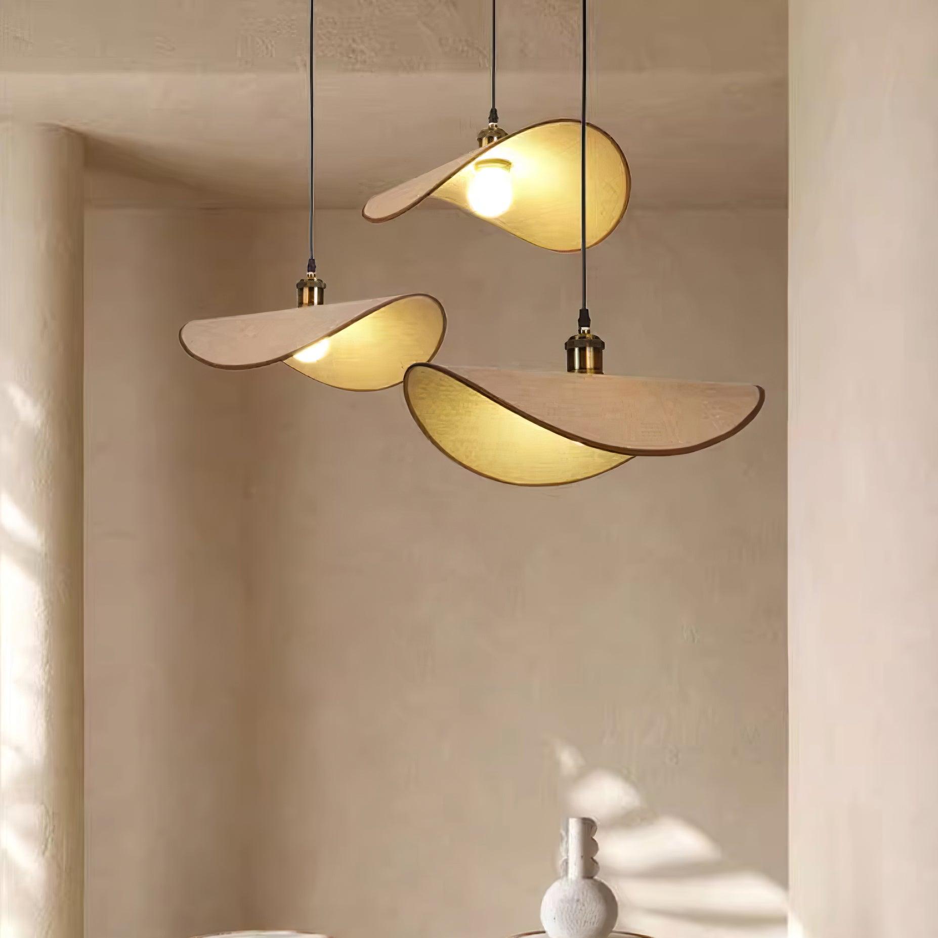 Pendant Lamp Linen Fabric Shade Wood - Lamp Copper