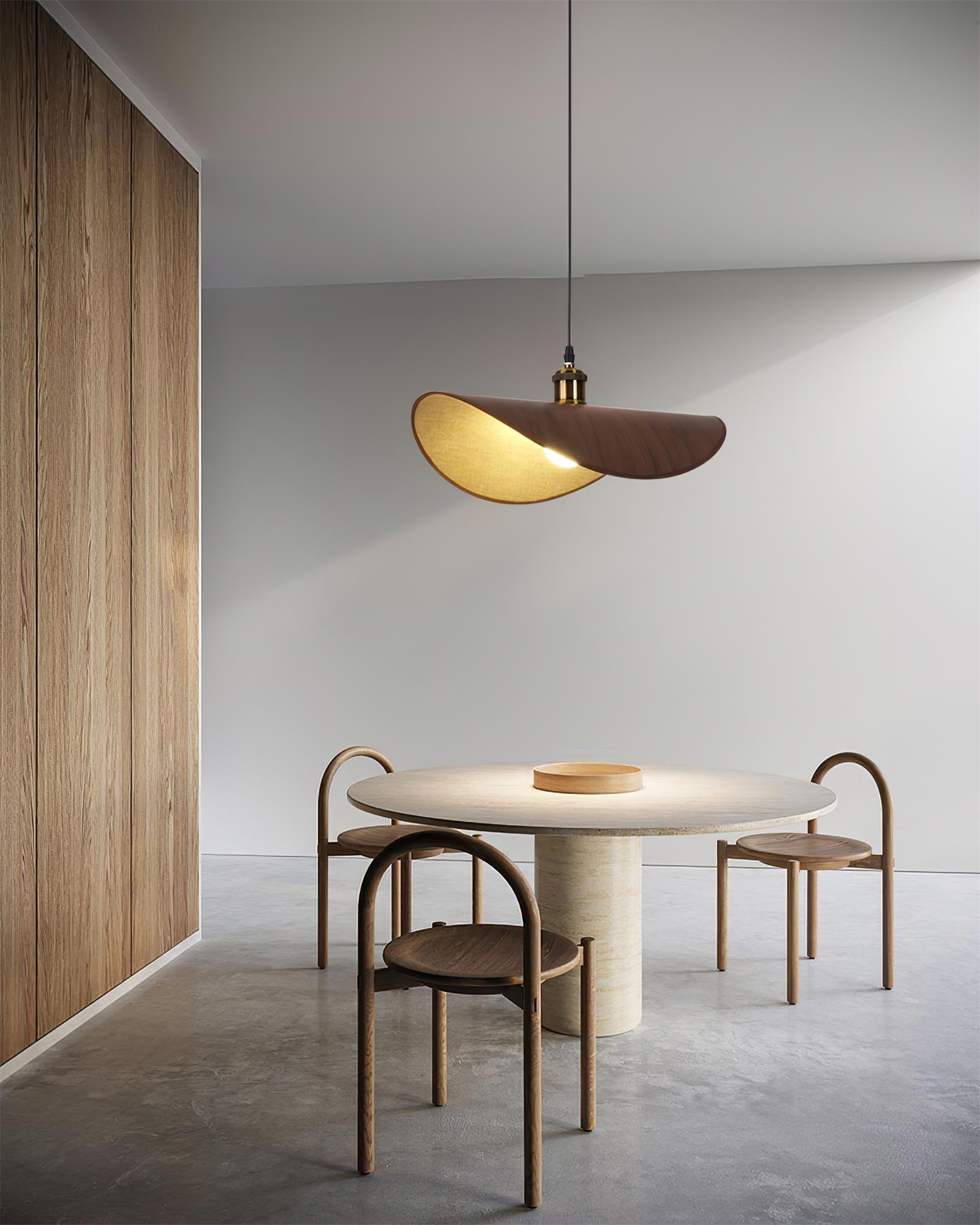 Pendant Lamp Linen Fabric Shade Wood - Lamp Copper