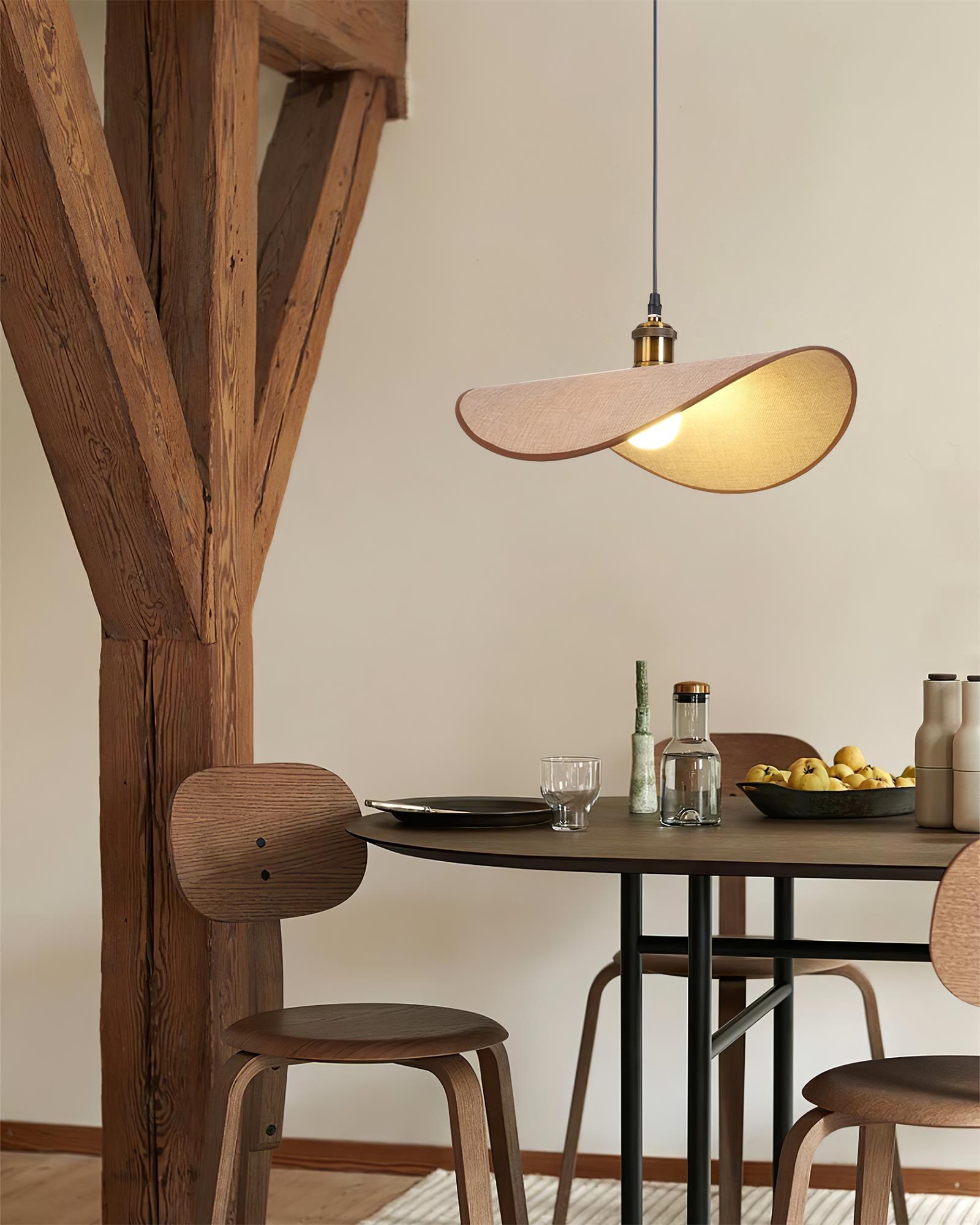Pendant Lamp Linen Fabric Shade Wood - Lamp Copper