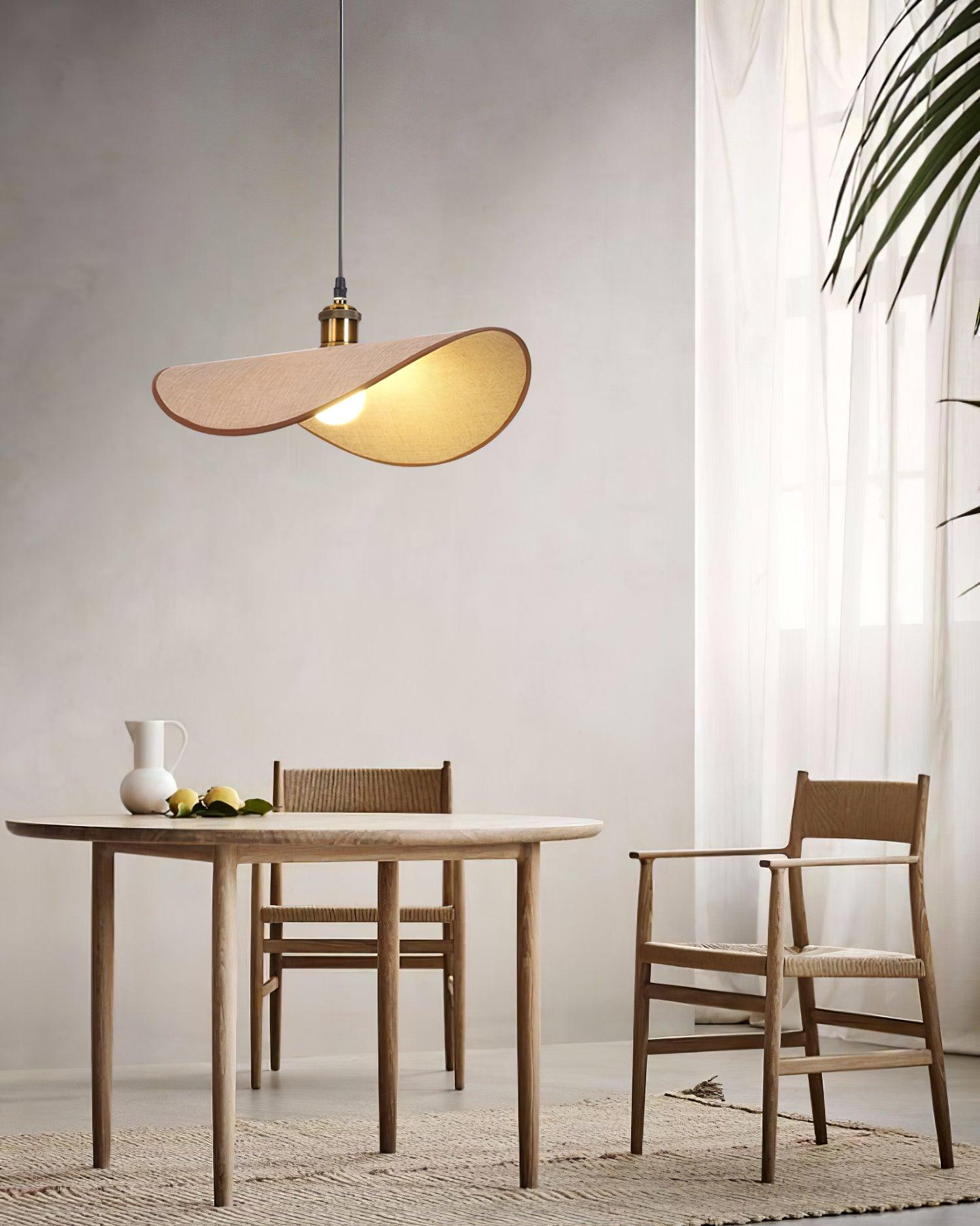 Pendant Lamp Linen Fabric Shade Wood - Lamp Copper