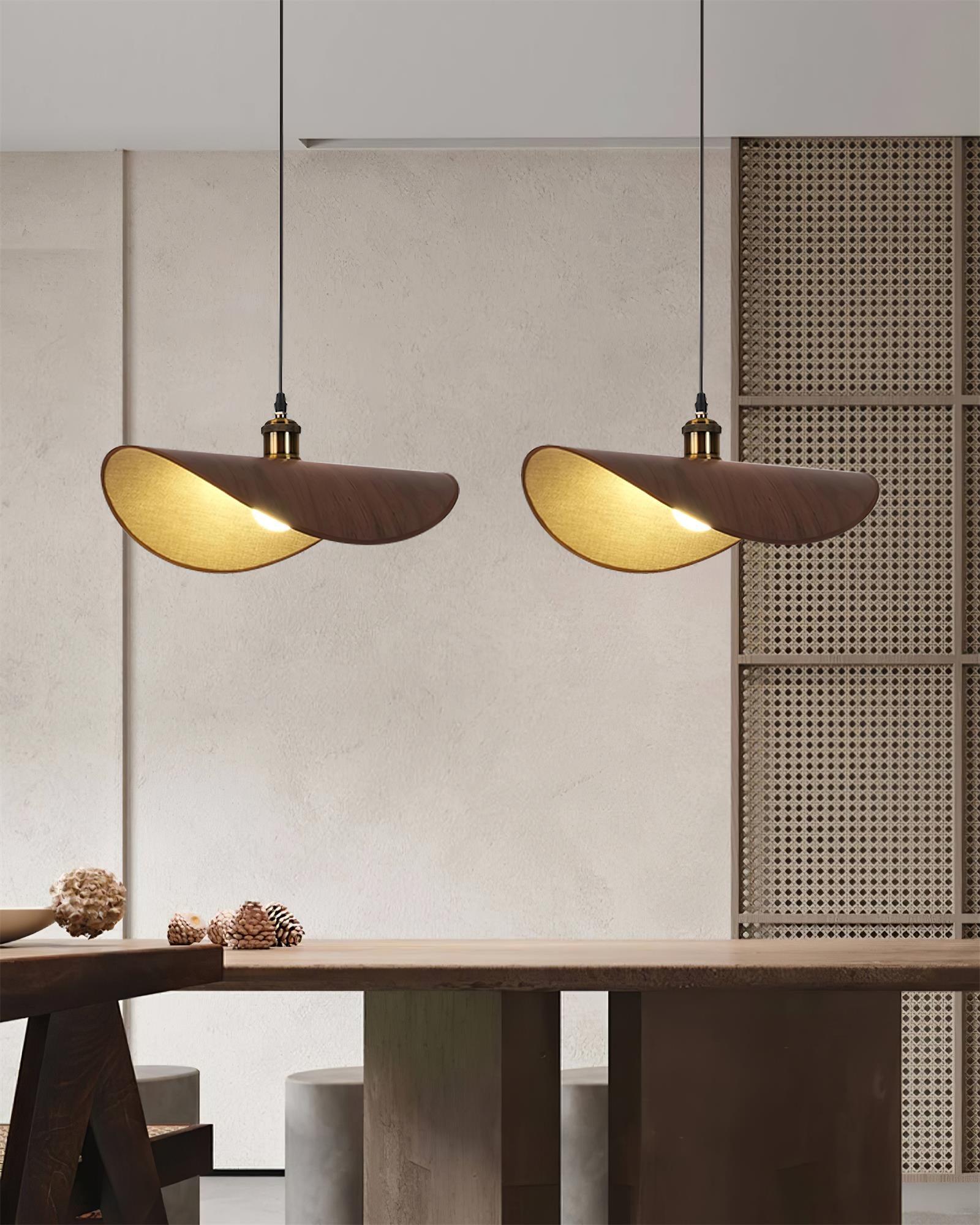Pendant Lamp Linen Fabric Shade Wood - Lamp Copper