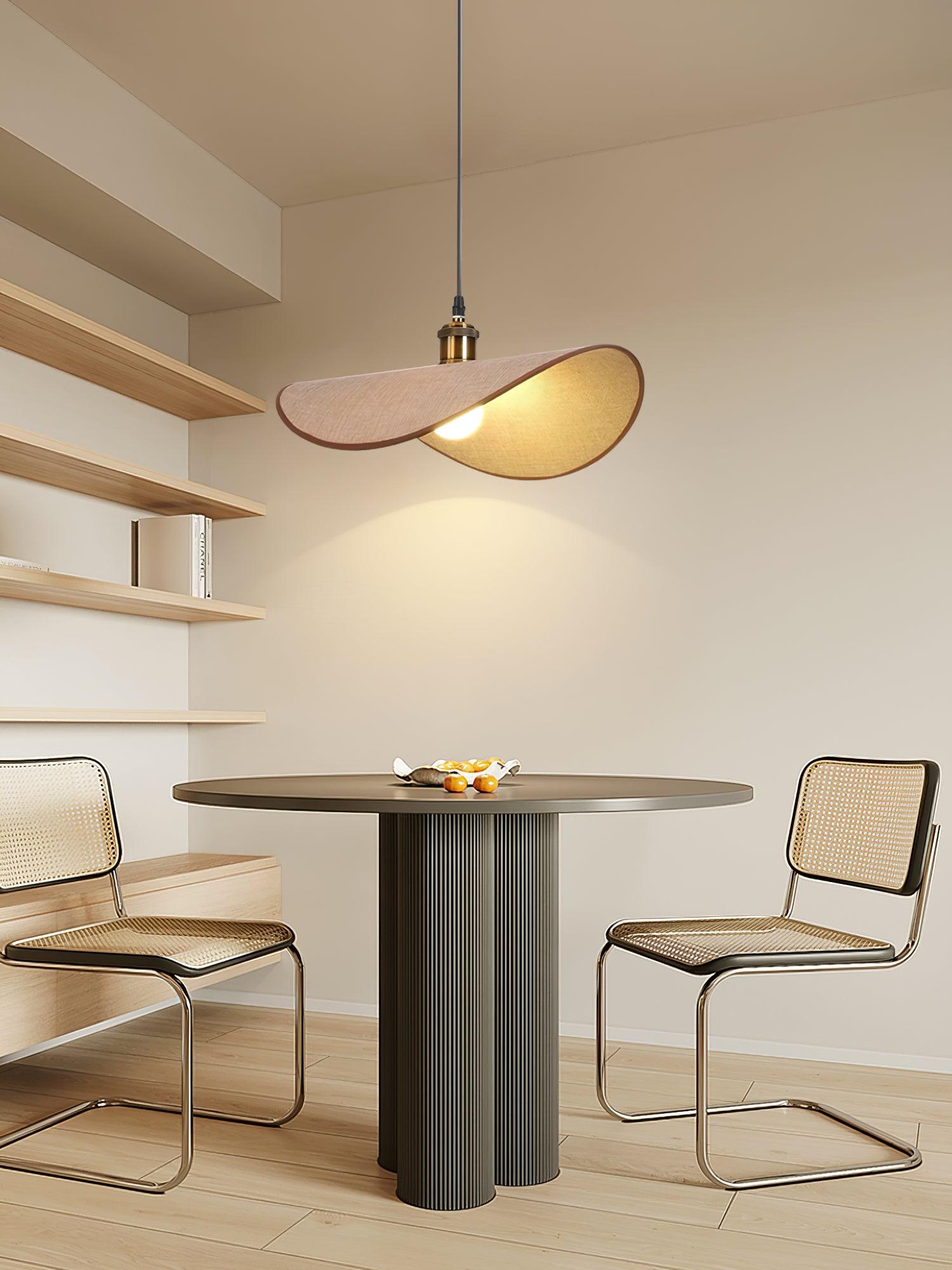 Pendant Lamp Linen Fabric Shade Wood - Lamp Copper